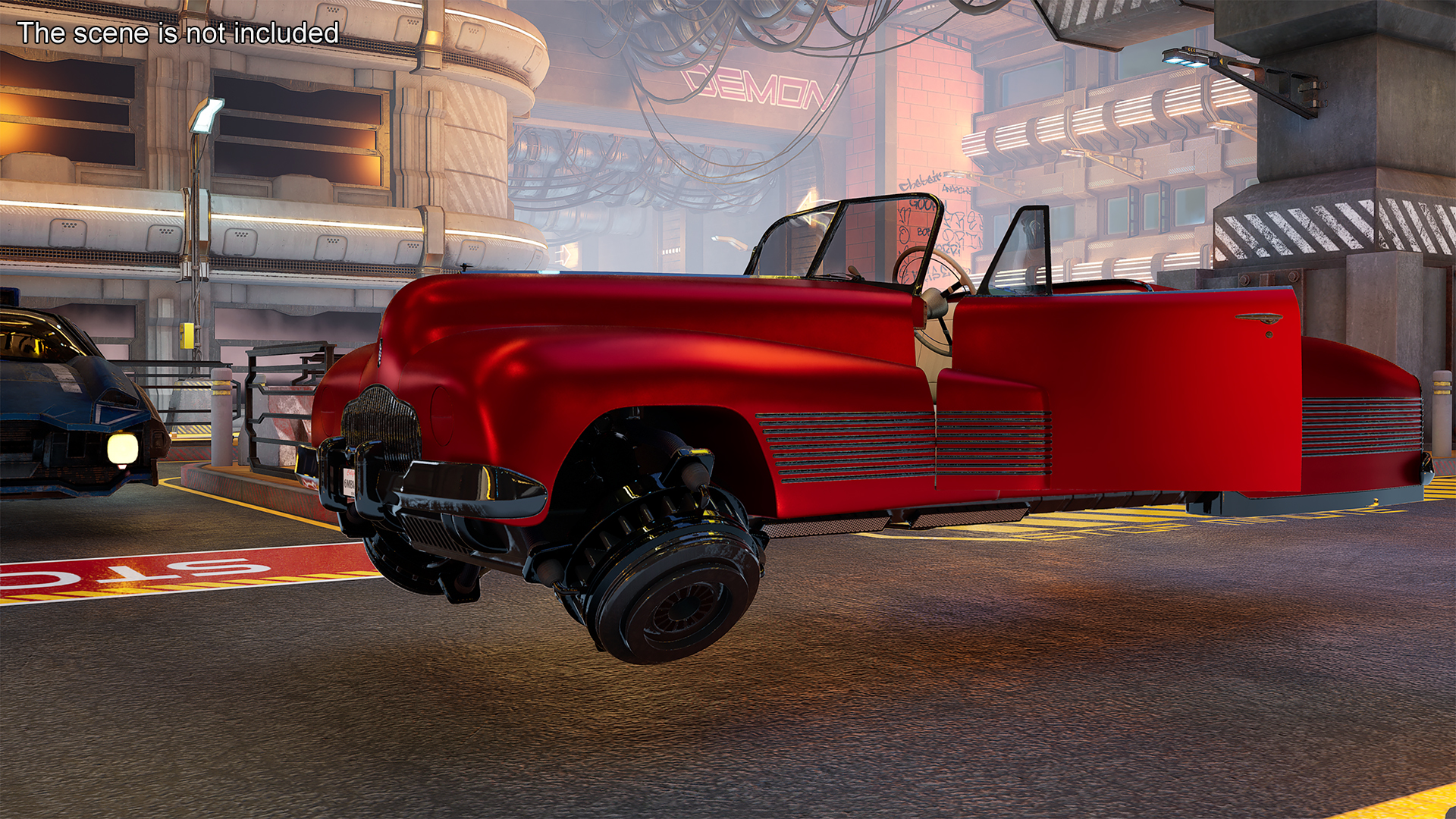 3D model Hover Retro Car Red New Rigged