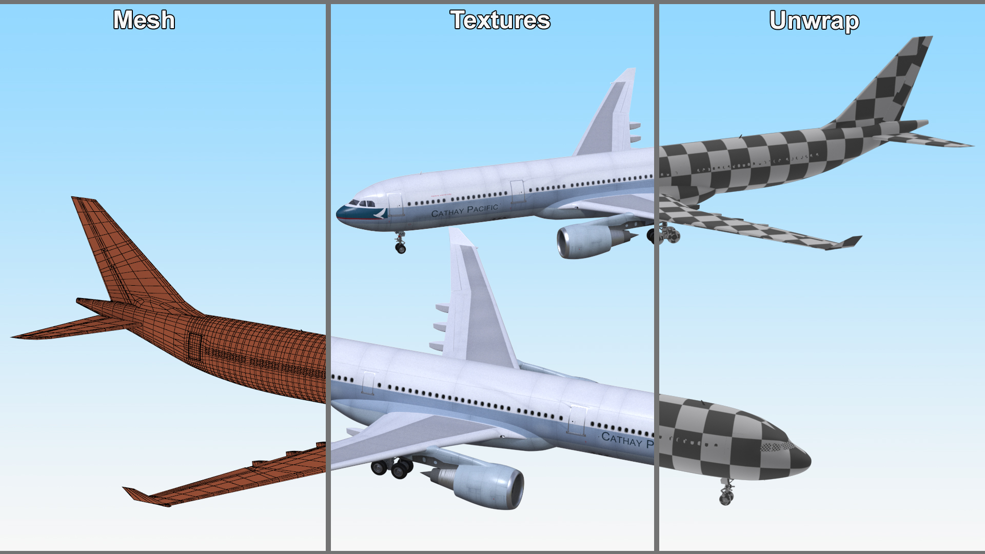 Cathay Pacific Airbus A330-300 Rigged 3D