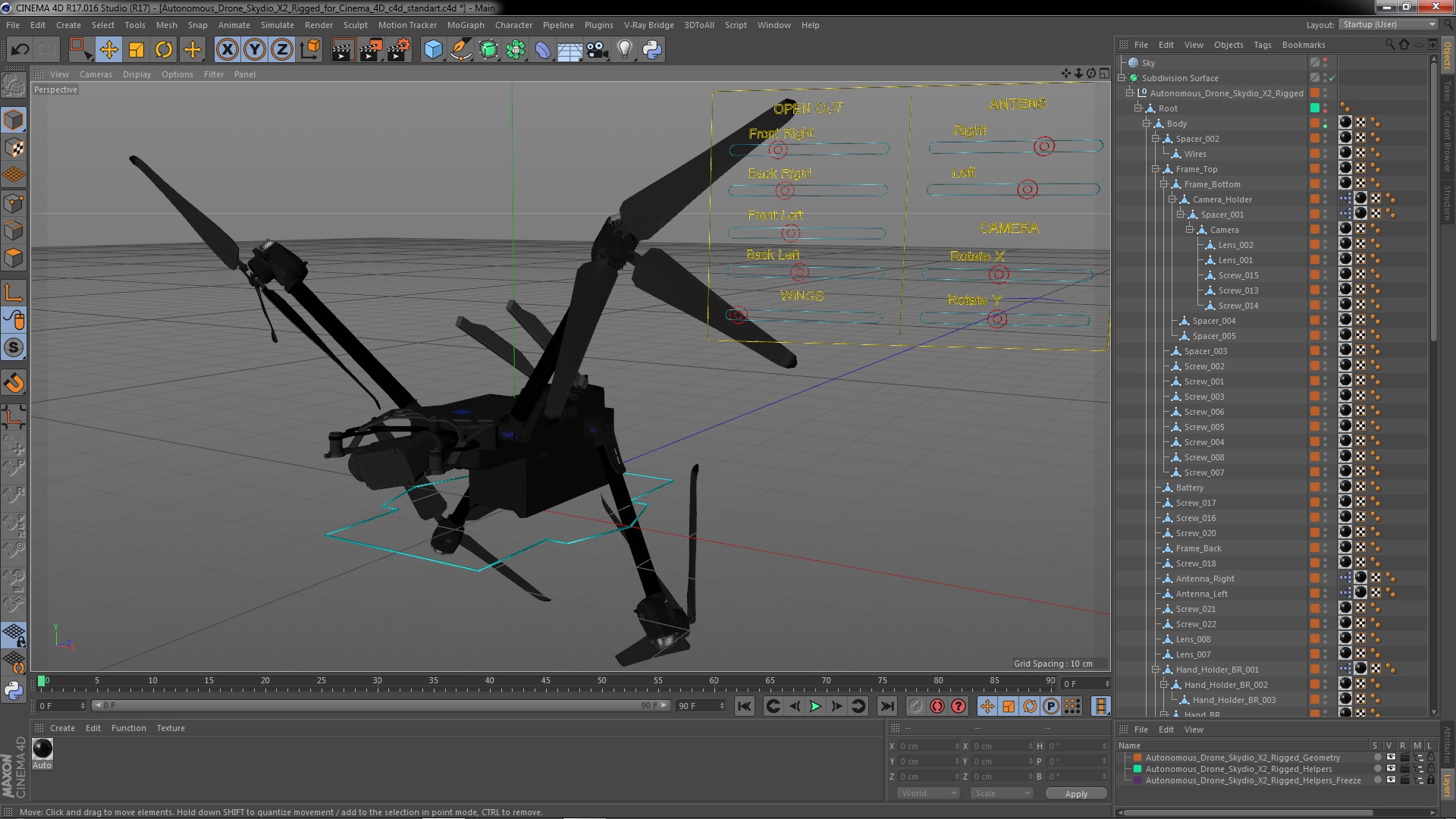 Autonomous Drone Skydio X2 Rigged for Cinema 4D 3D