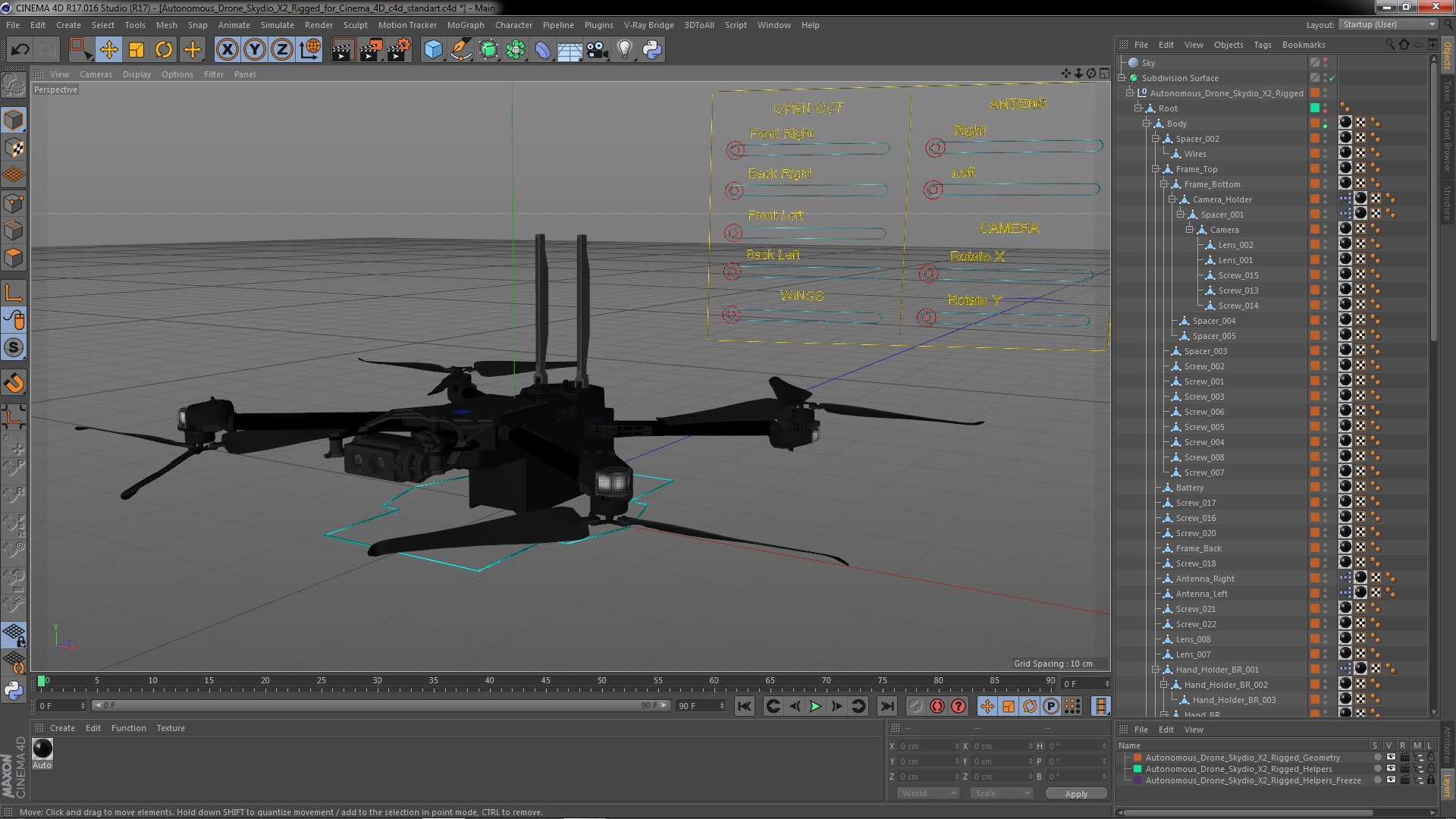 Autonomous Drone Skydio X2 Rigged for Cinema 4D 3D