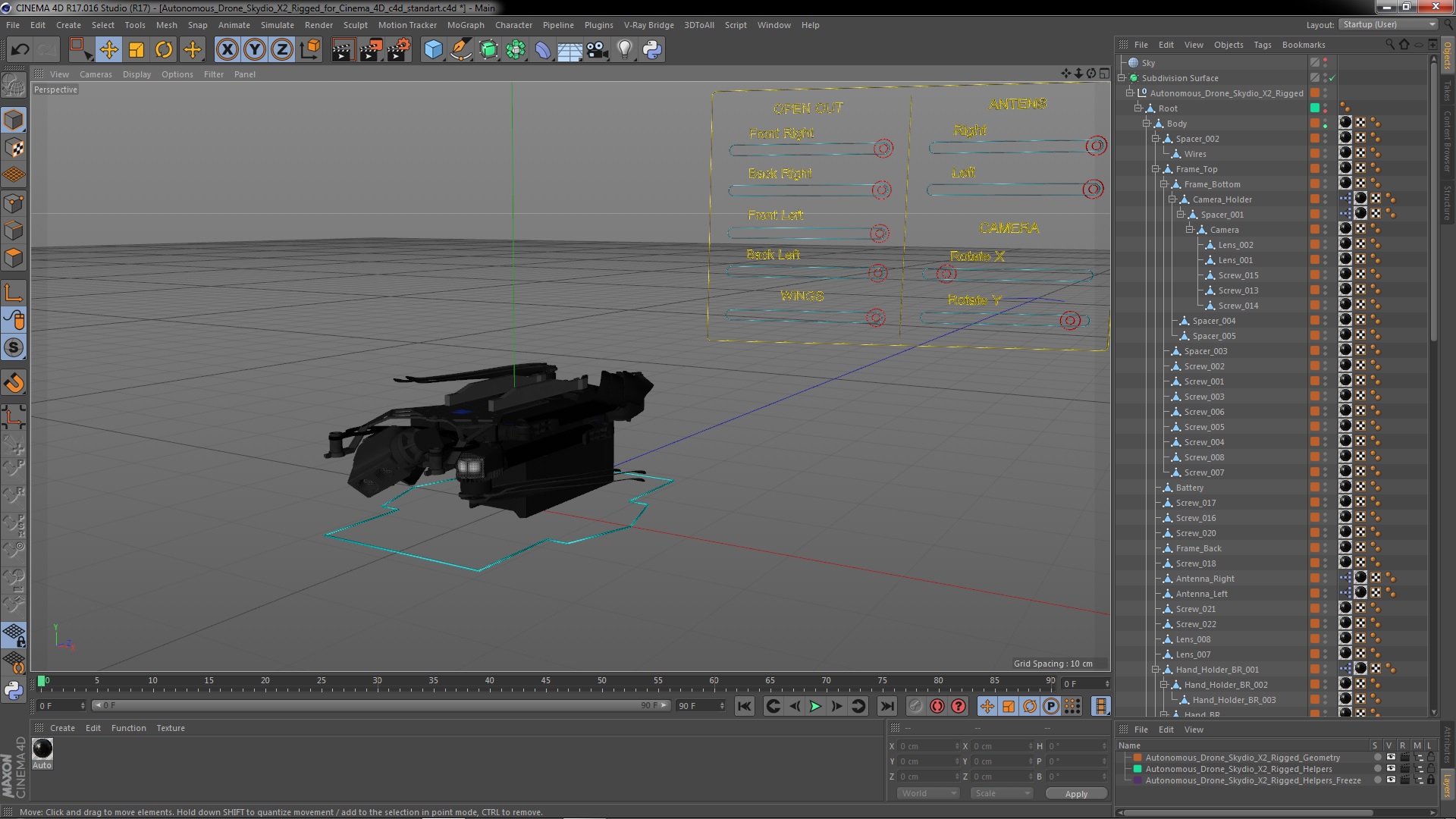 Autonomous Drone Skydio X2 Rigged for Cinema 4D 3D