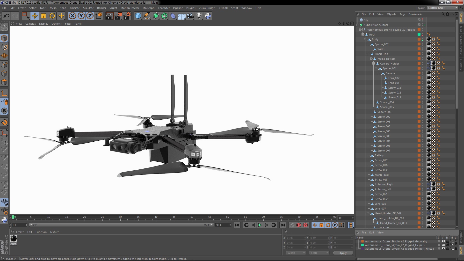 Autonomous Drone Skydio X2 Rigged for Cinema 4D 3D