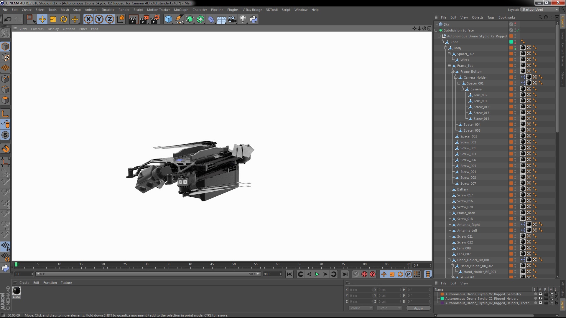 Autonomous Drone Skydio X2 Rigged for Cinema 4D 3D