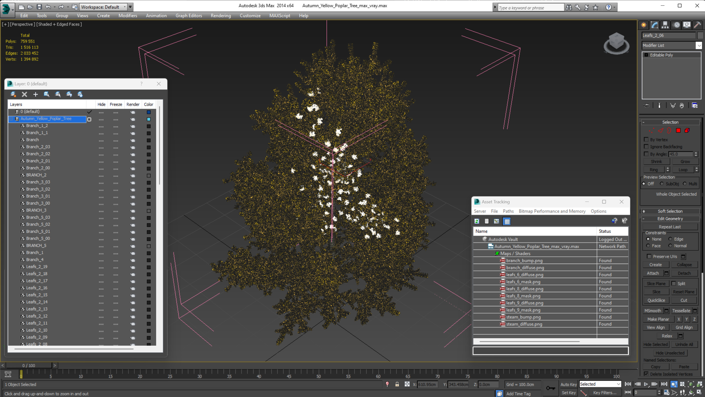 3D model Autumn Yellow Poplar Tree