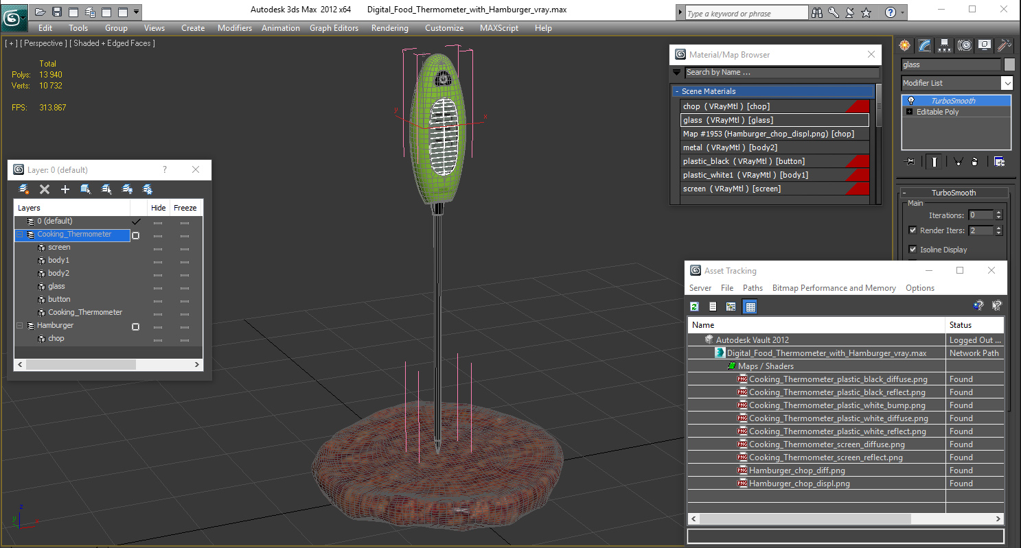 Digital Food Thermometer with Burger Patty 3D