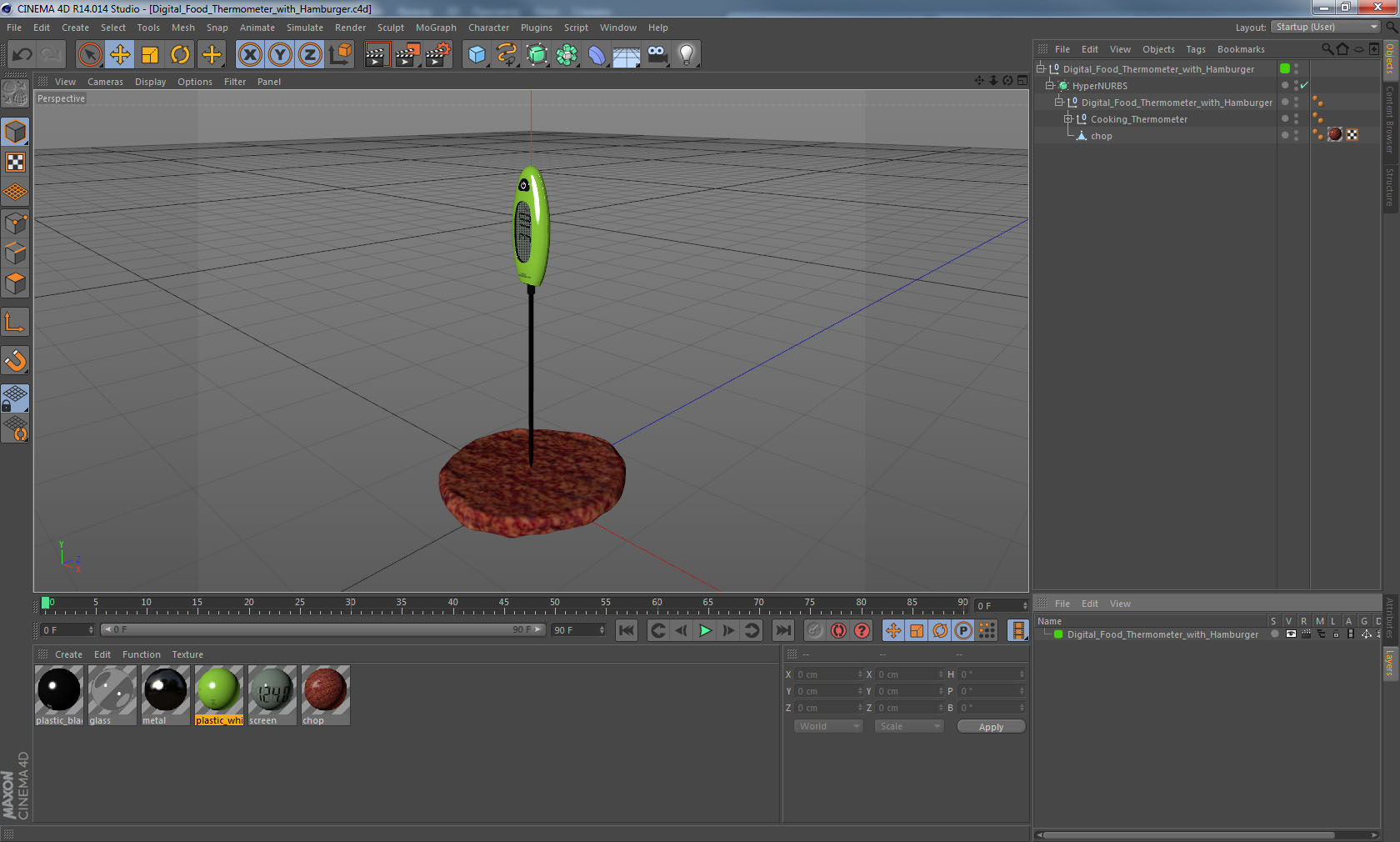 Digital Food Thermometer with Burger Patty 3D