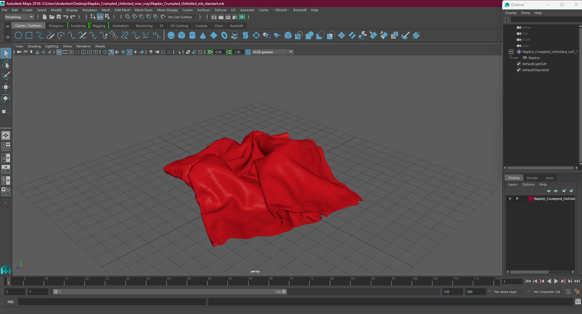 Napkin Crumpled Unfolded 3D model
