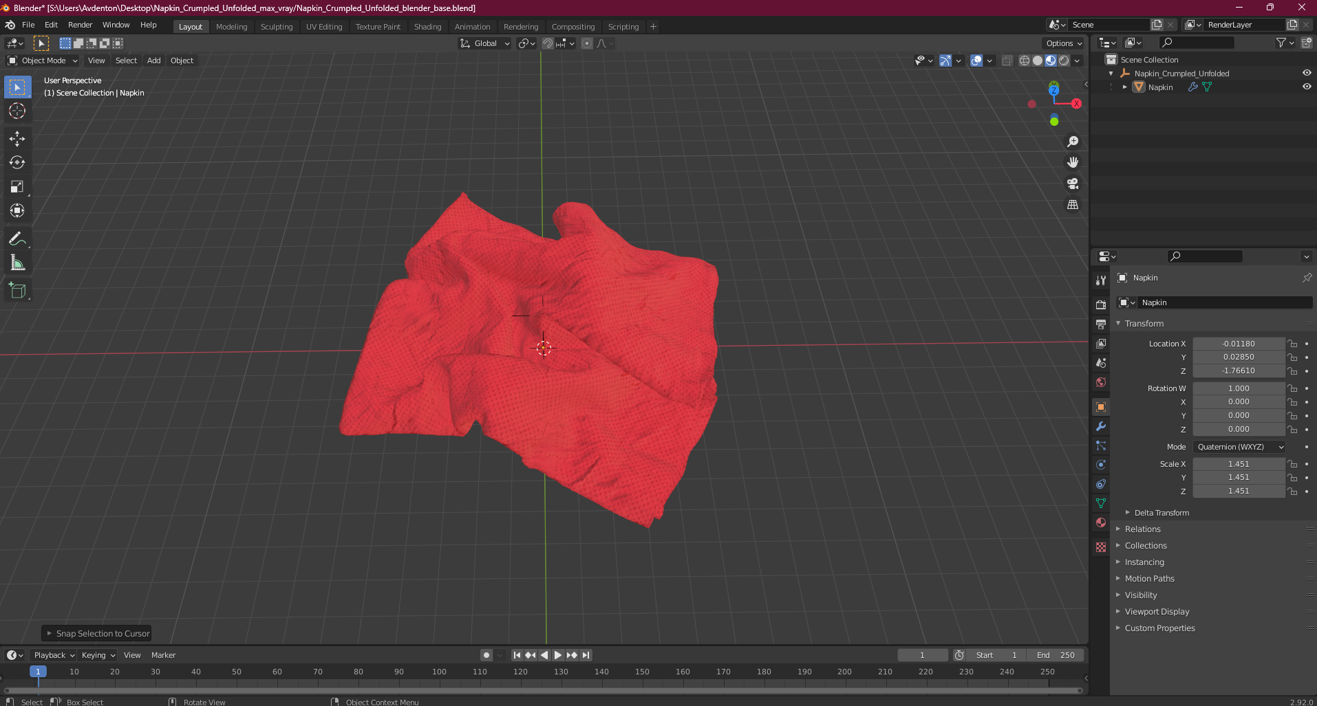 Napkin Crumpled Unfolded 3D model