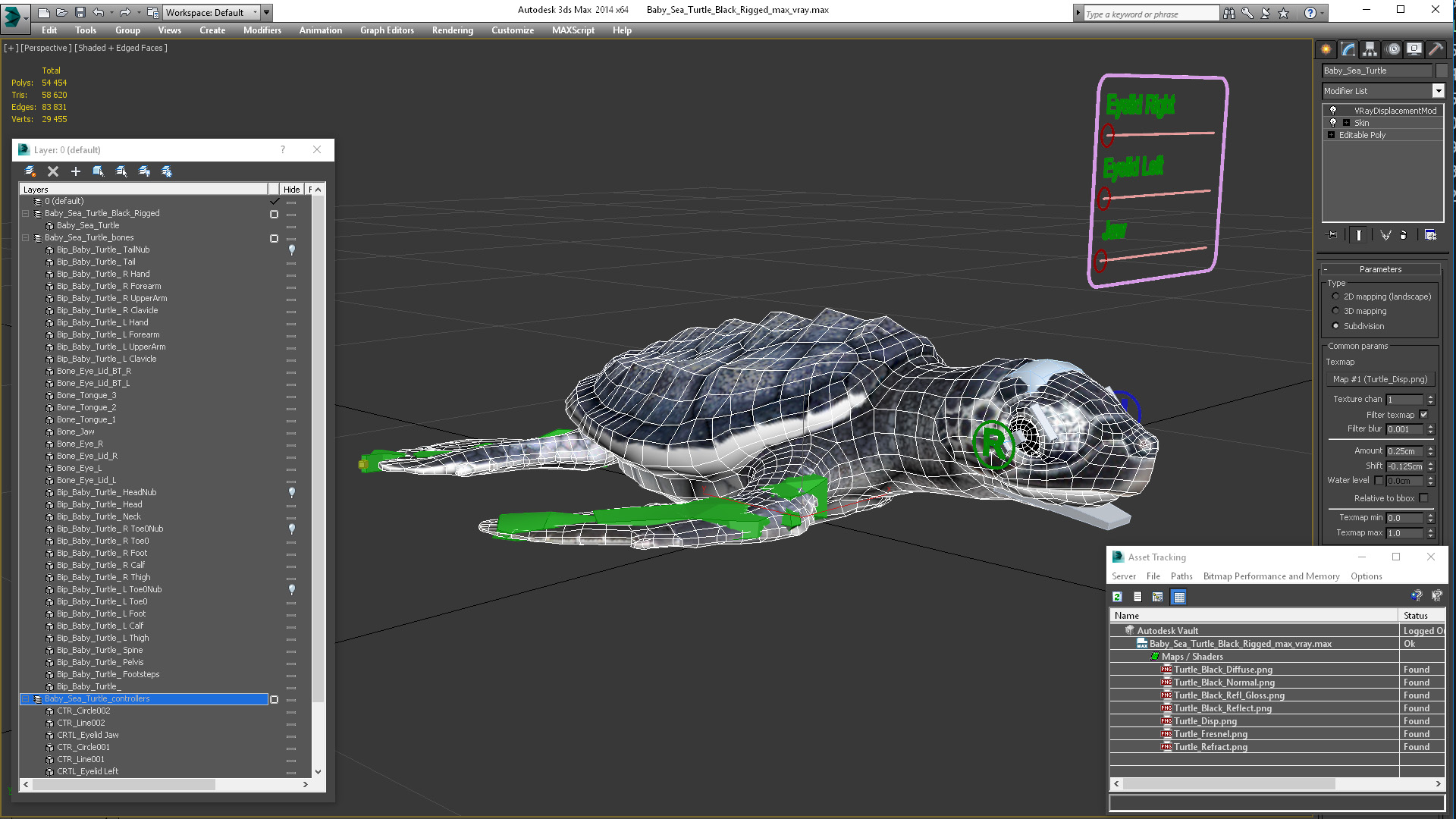 Baby Sea Turtle Black Rigged for Cinema 4D 3D