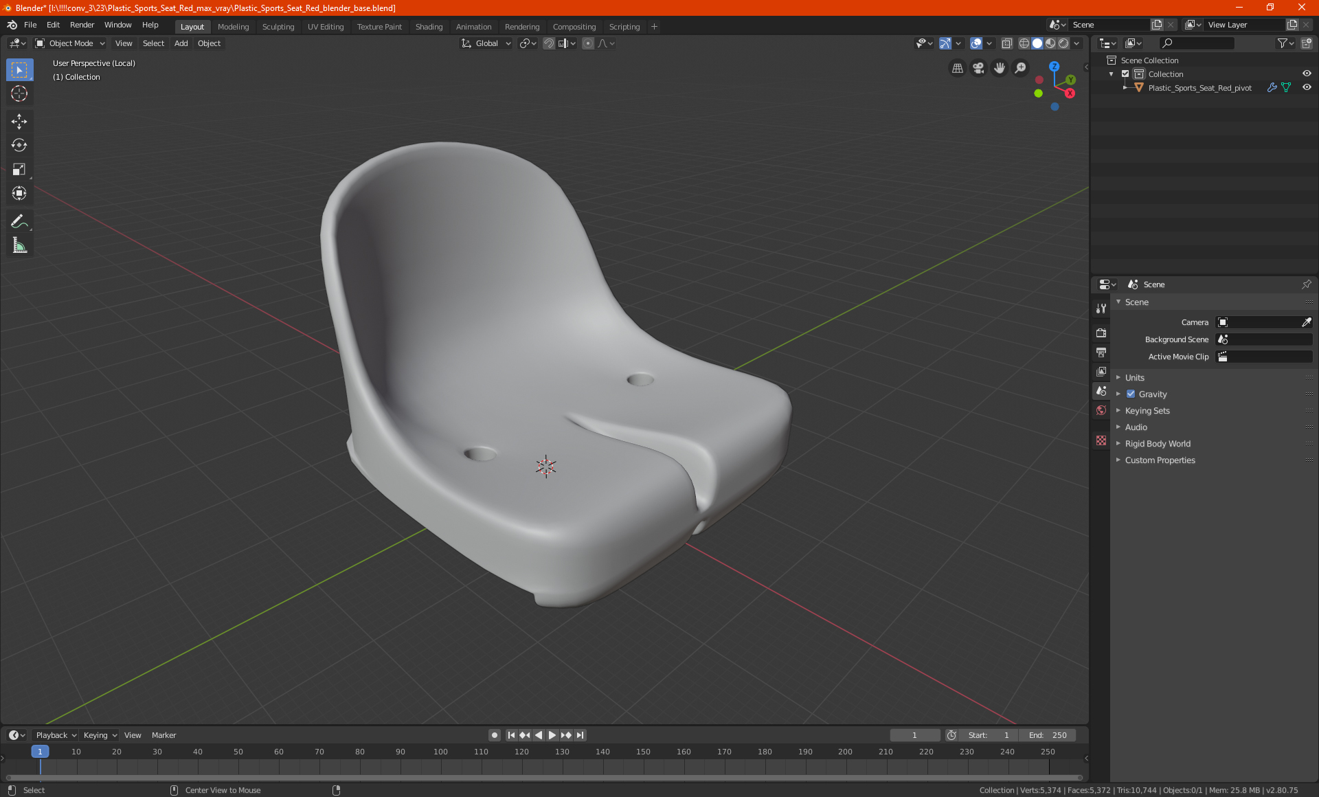 3D Plastic Sports Seat Red model