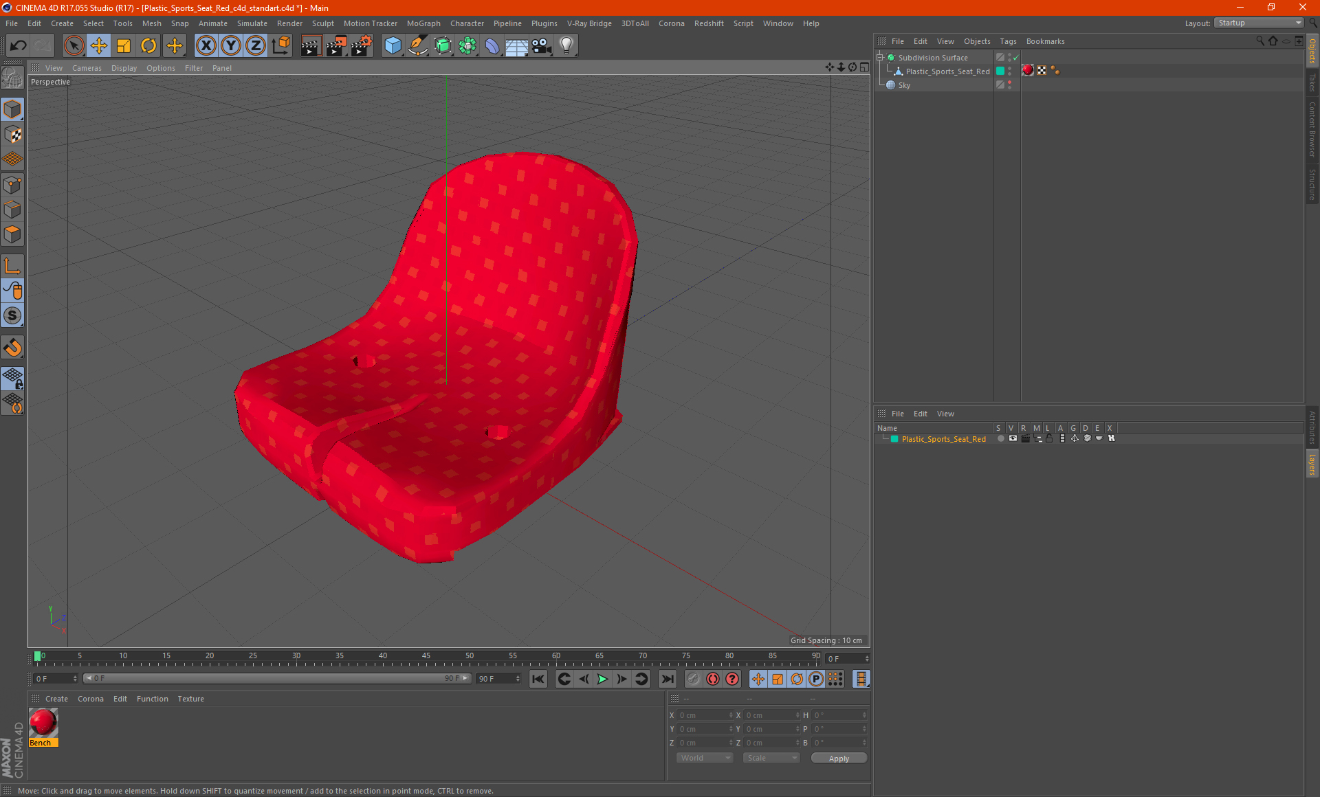 3D Plastic Sports Seat Red model