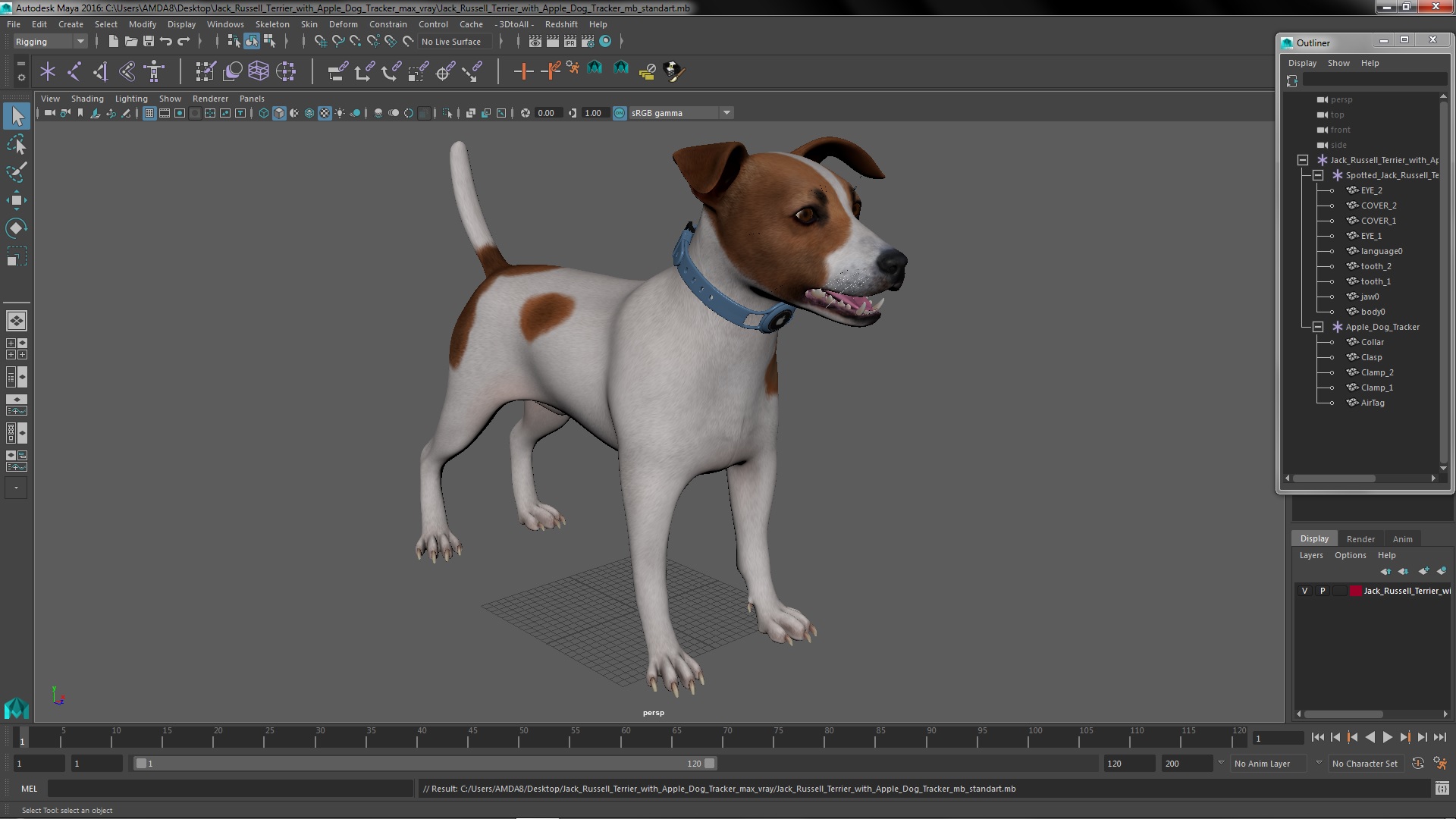 3D Jack Russell Terrier with Apple Dog Tracker model