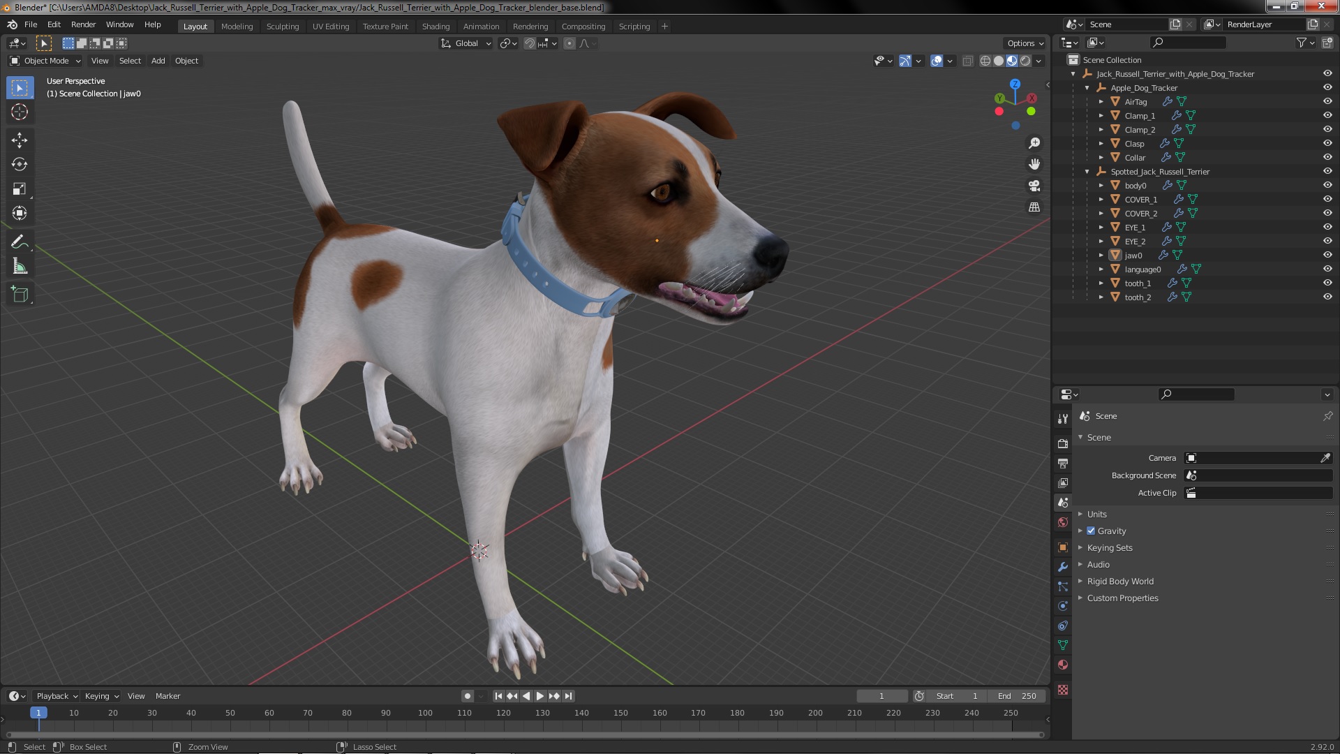 3D Jack Russell Terrier with Apple Dog Tracker model