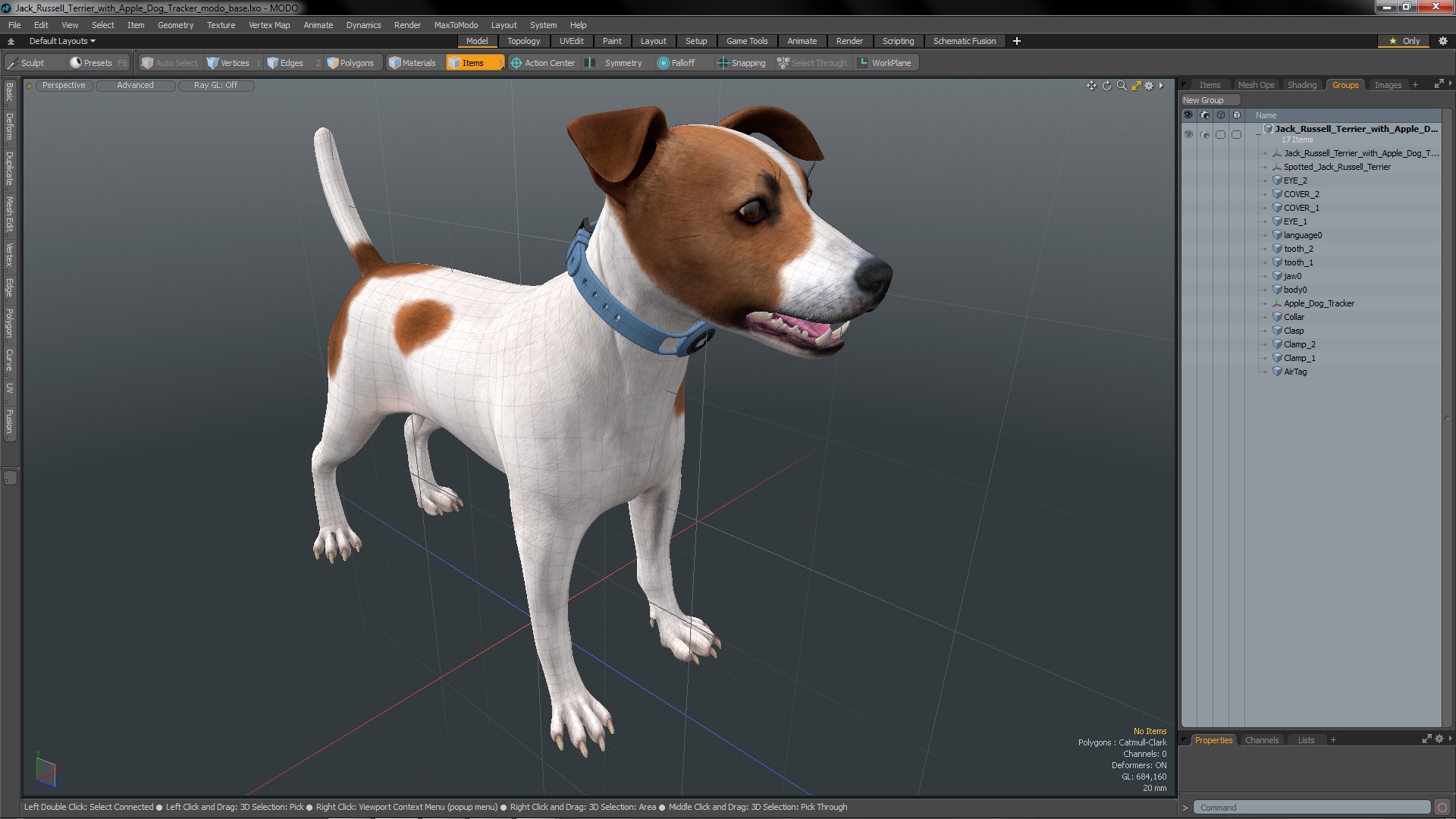 3D Jack Russell Terrier with Apple Dog Tracker model