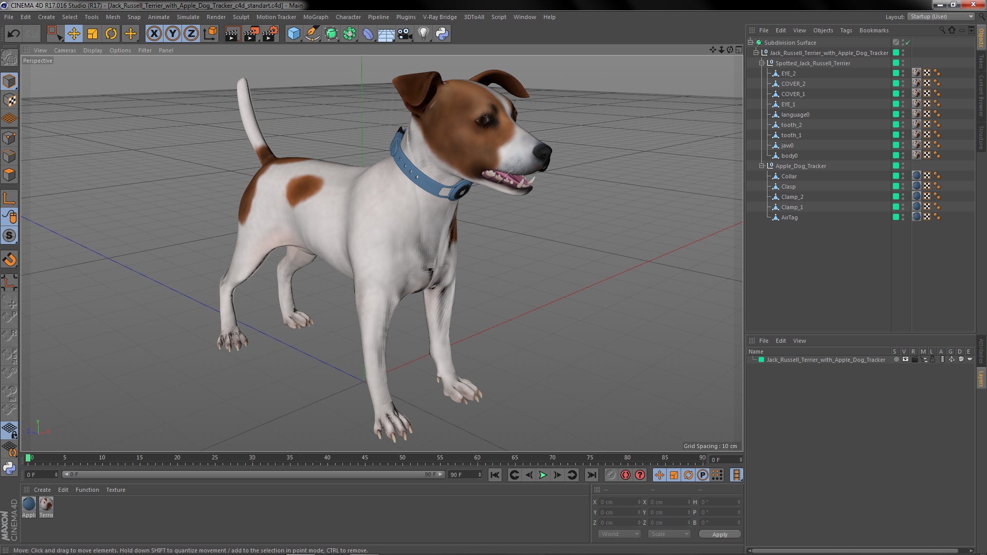 3D Jack Russell Terrier with Apple Dog Tracker model