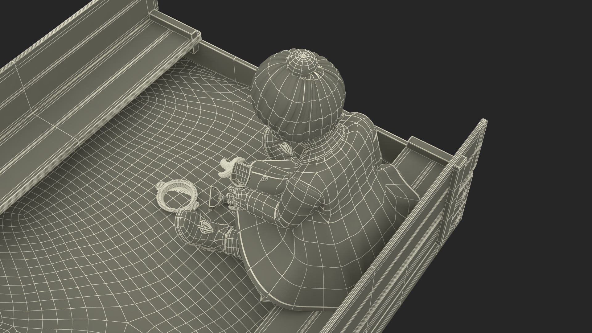 3D Baby Girl in Sandpit Fur Rigged
