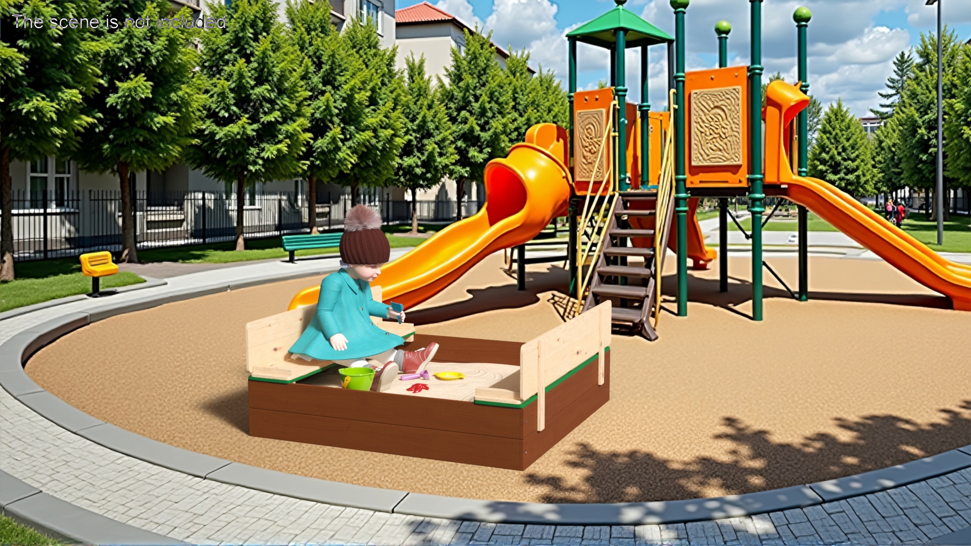 3D Baby Girl in Sandpit Fur Rigged