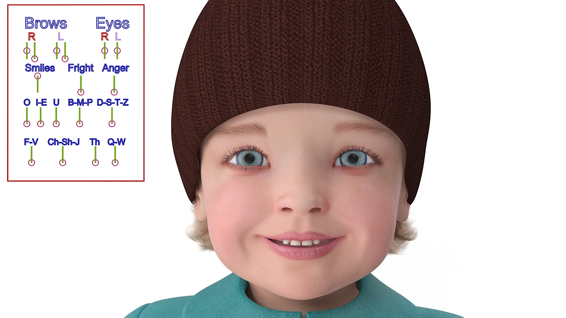 3D Baby Girl in Sandpit Fur Rigged