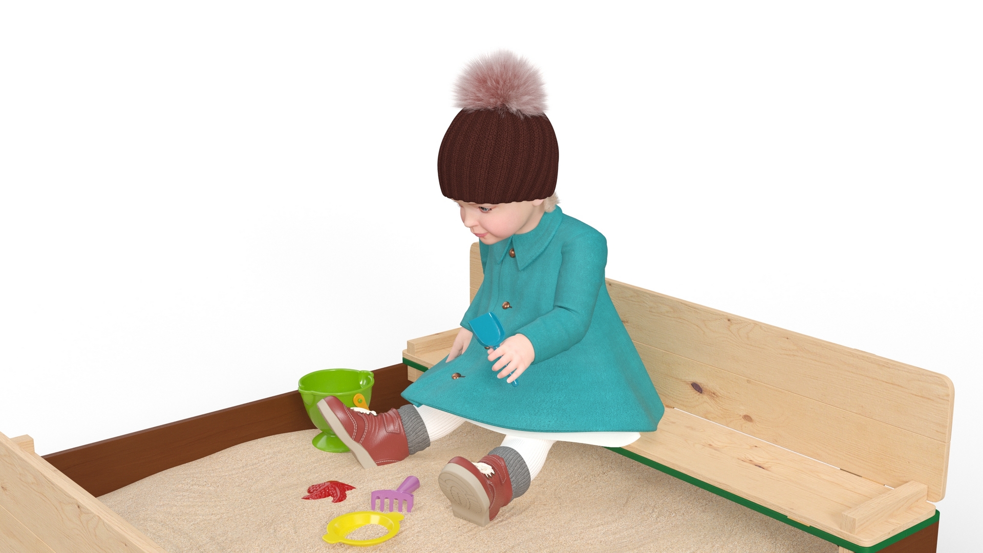 3D Baby Girl in Sandpit Fur Rigged