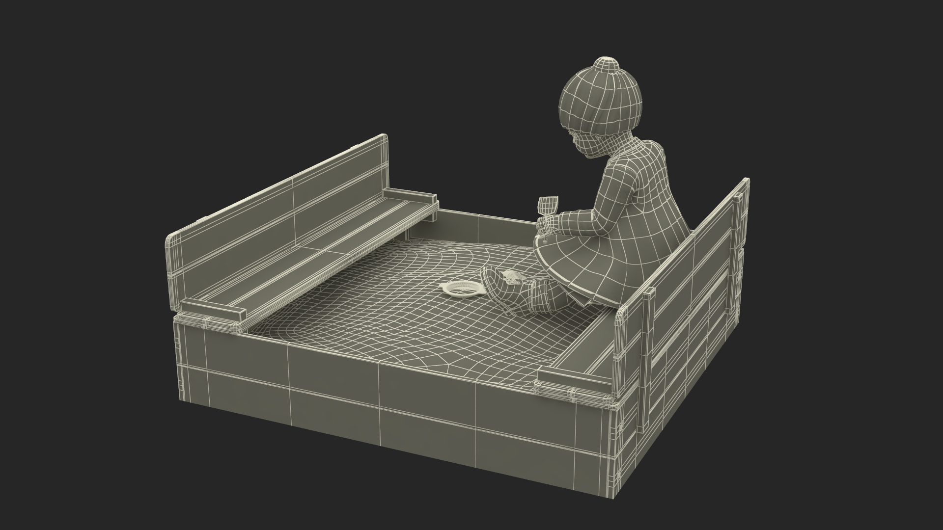 3D Baby Girl in Sandpit Fur Rigged