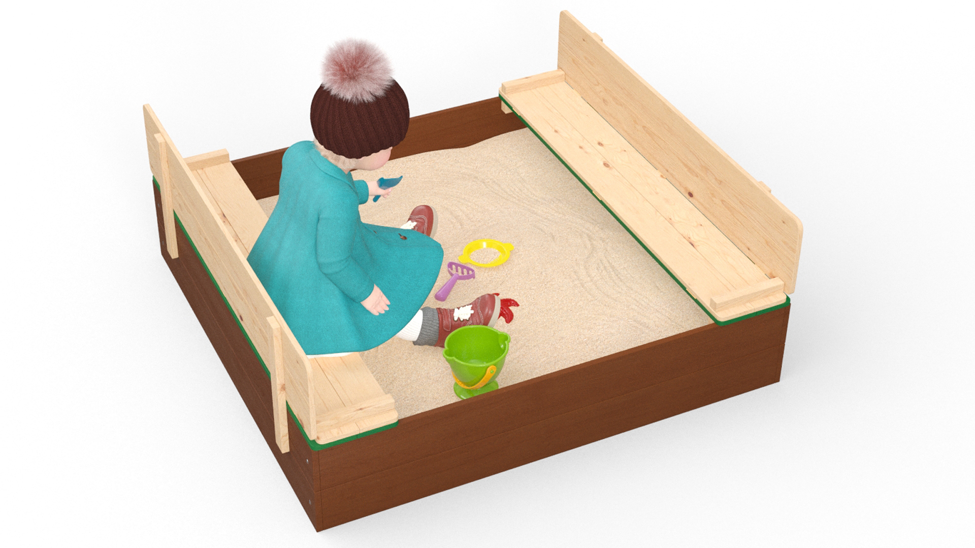 3D Baby Girl in Sandpit Fur Rigged