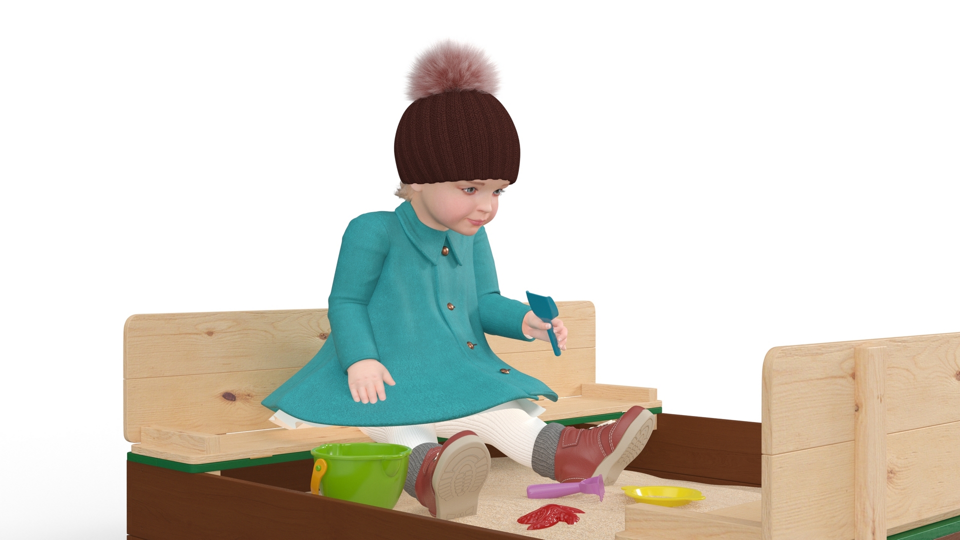 3D Baby Girl in Sandpit Fur Rigged