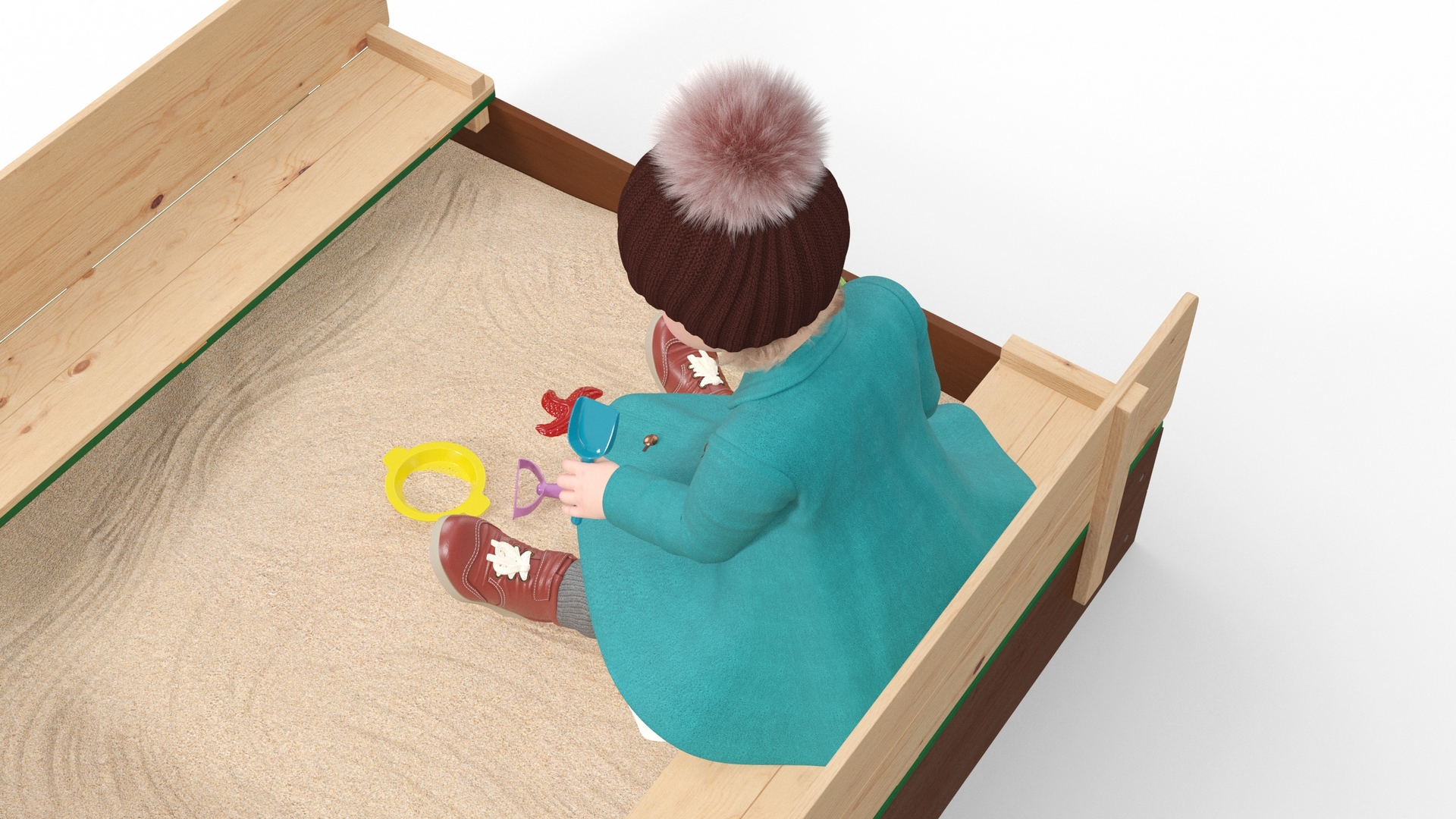 3D Baby Girl in Sandpit Fur Rigged