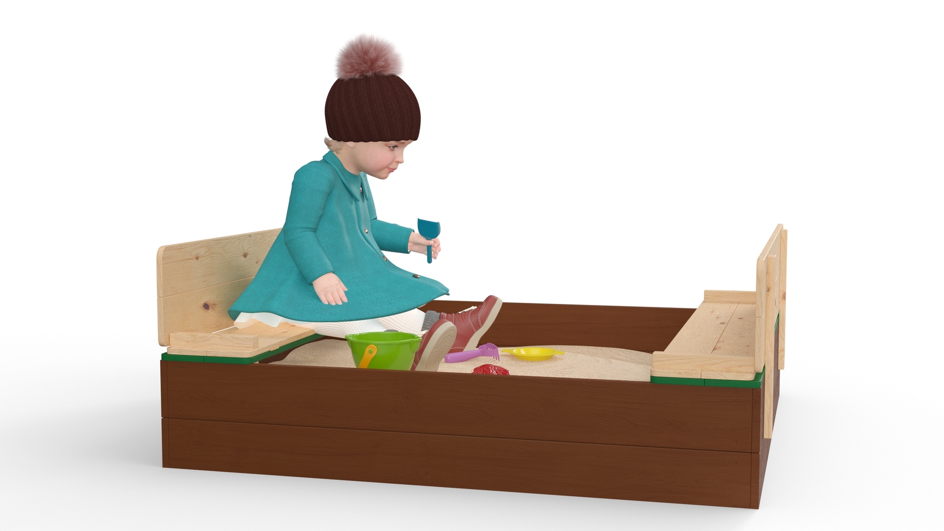 3D Baby Girl in Sandpit Fur Rigged