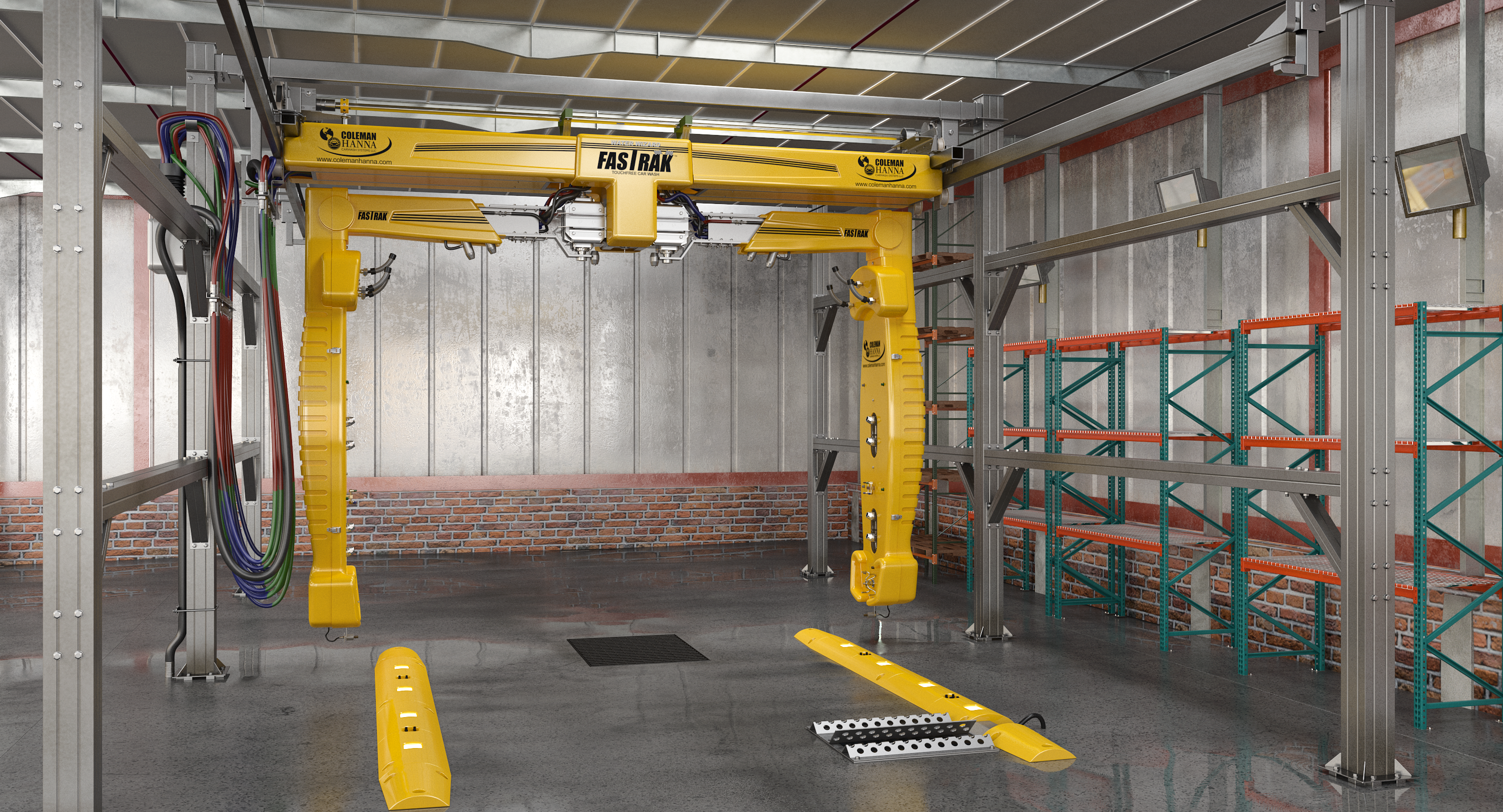 Carwash System Fastrak Touch Free with Pickup Truck Rigged 3D Model, view 4