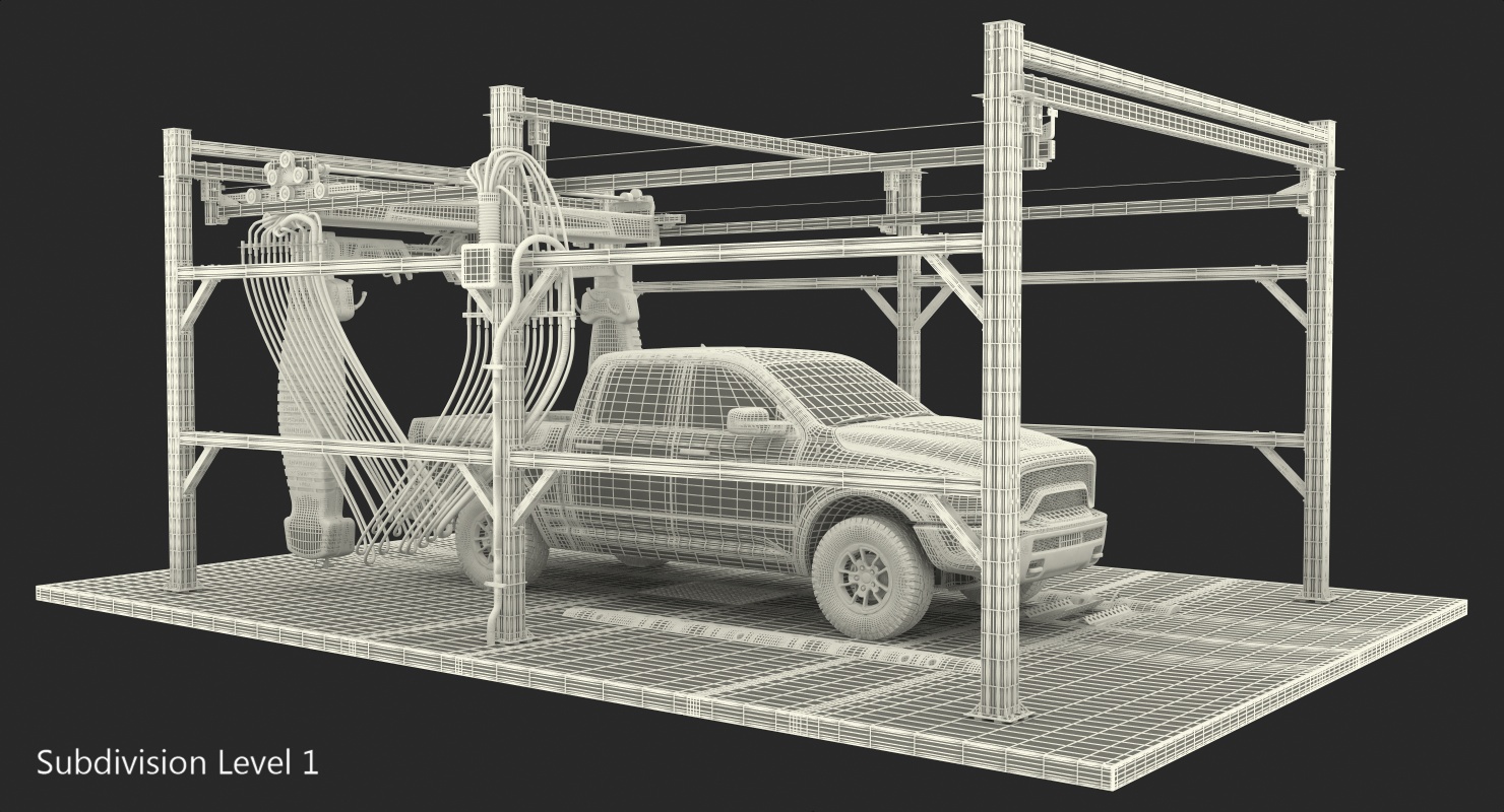 3D Carwash System Fastrak Touch Free with Pickup Truck Rigged model