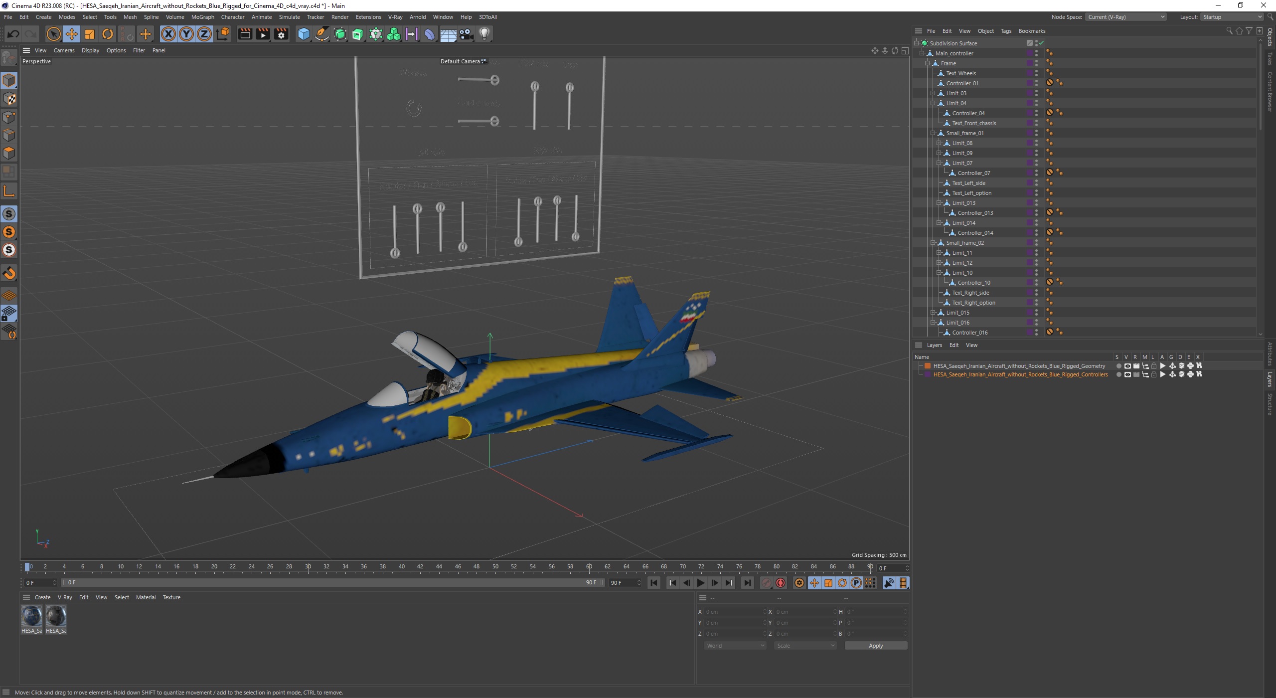 3D model HESA Saeqeh Iranian Aircraft without Rockets Blue Rigged for Cinema 4D