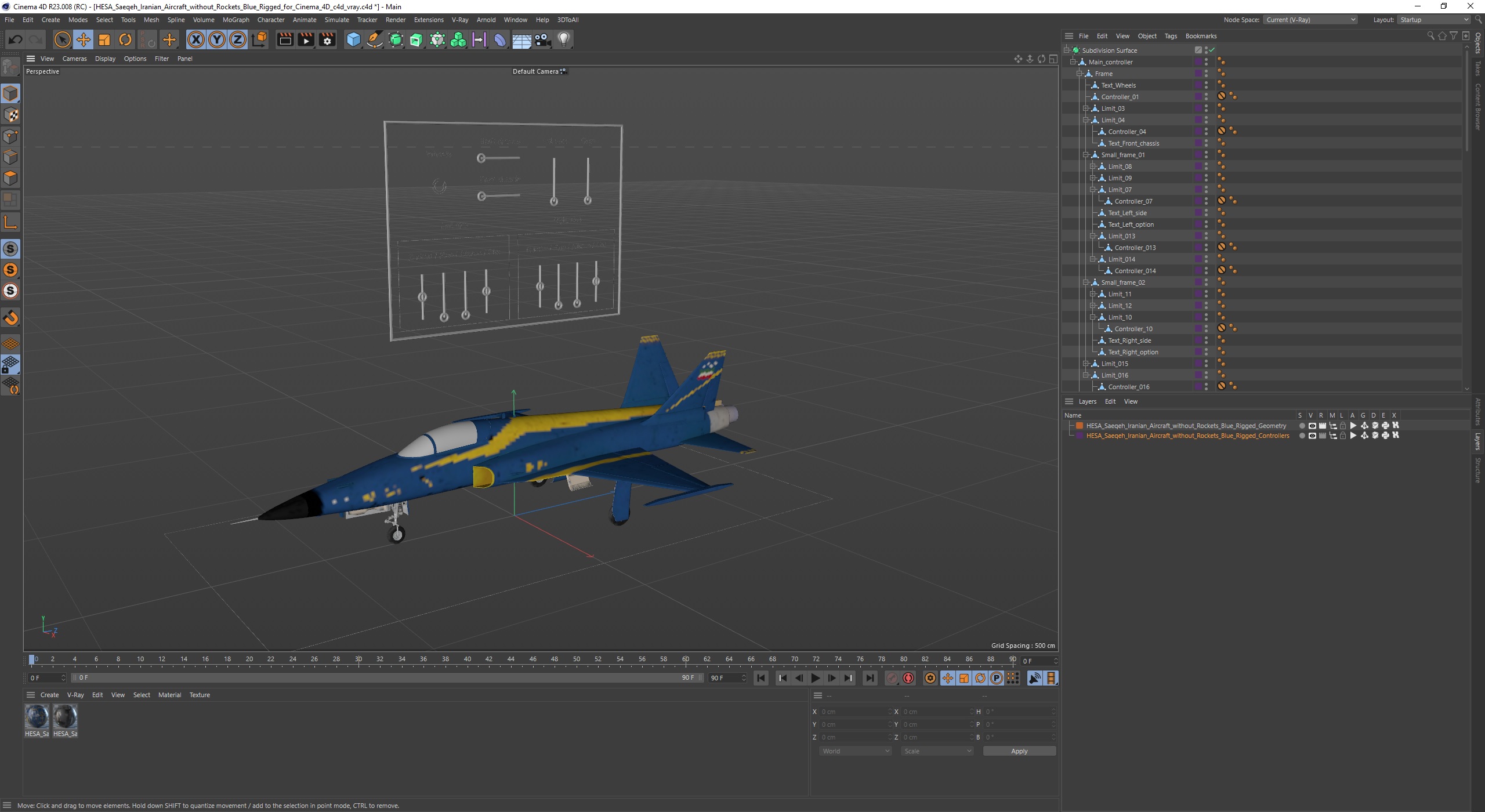 3D model HESA Saeqeh Iranian Aircraft without Rockets Blue Rigged for Cinema 4D