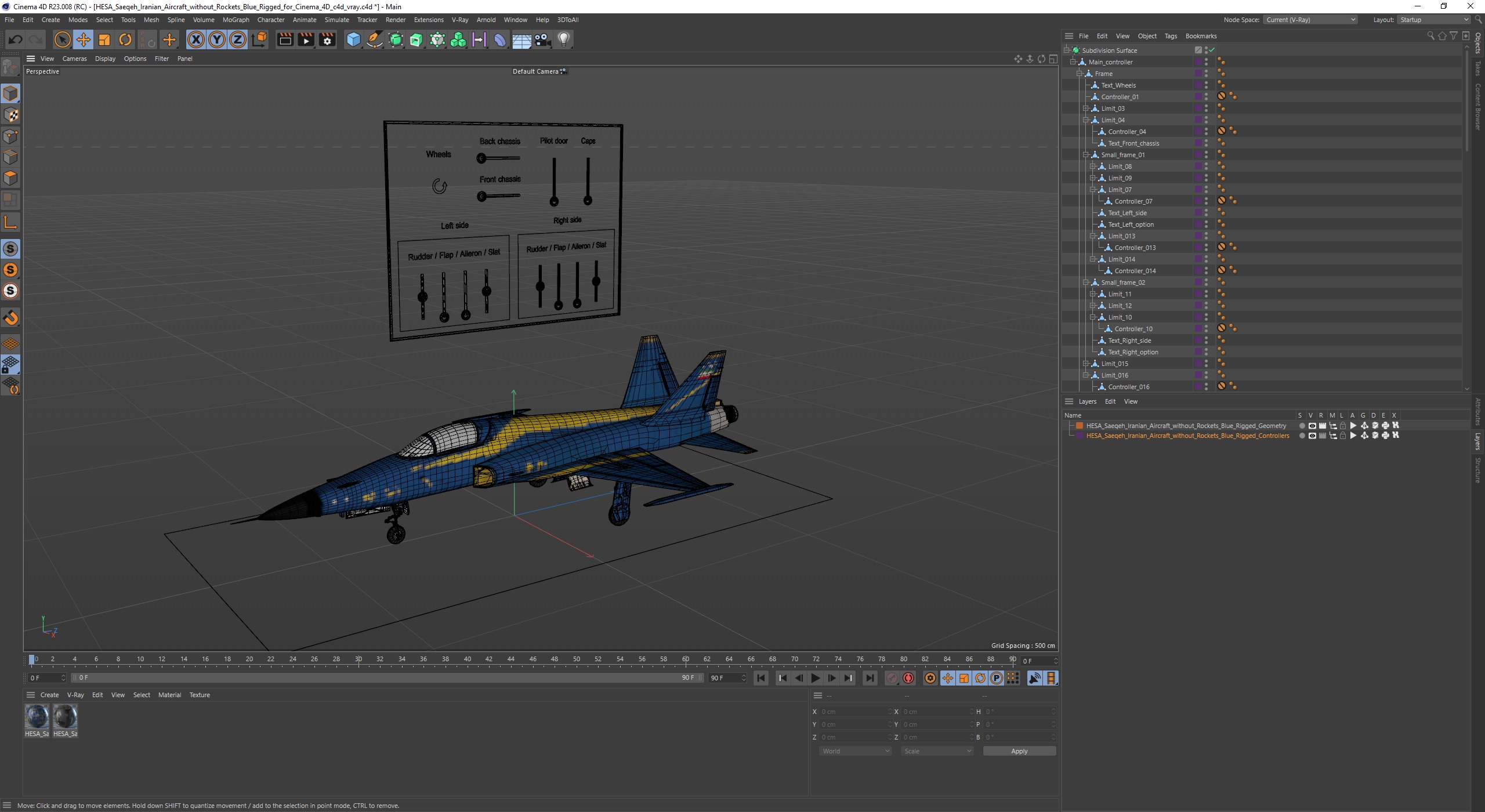 3D model HESA Saeqeh Iranian Aircraft without Rockets Blue Rigged for Cinema 4D