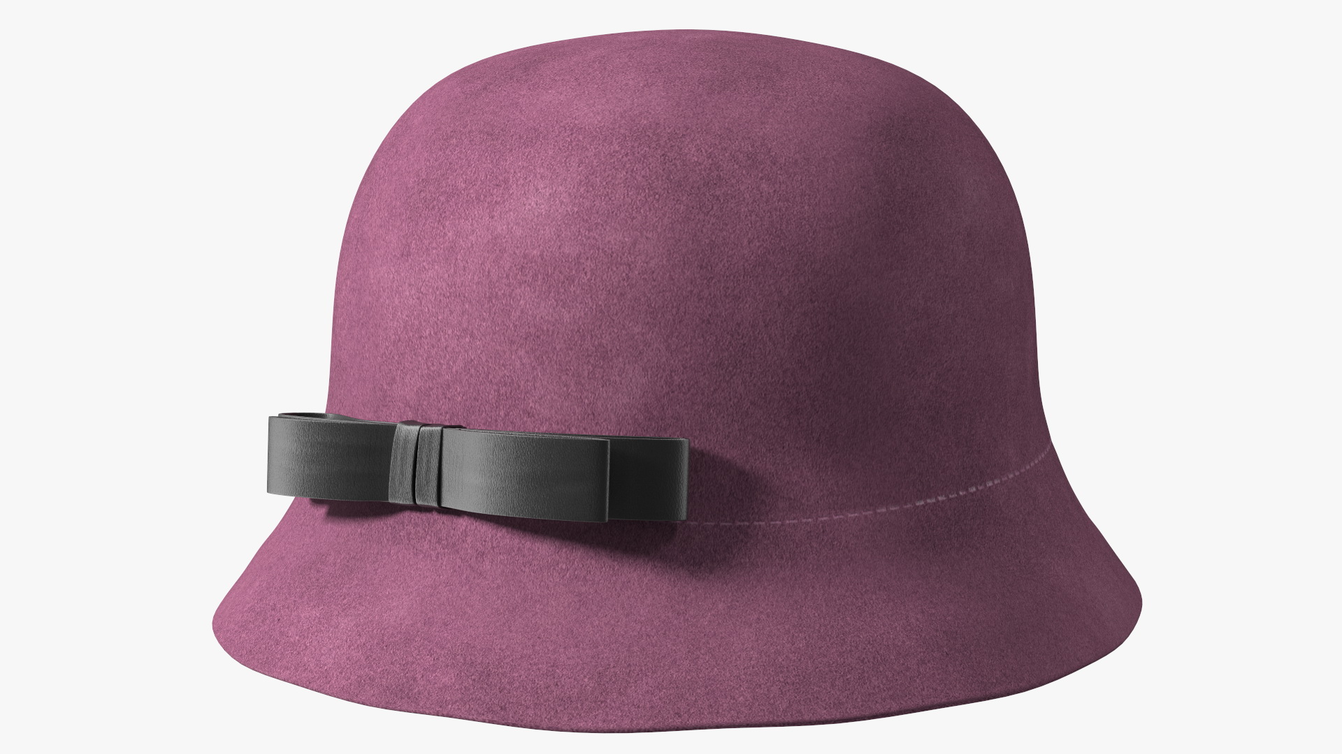 3D model Vintage Style Womens Woolen Burgundy Hat with Black Bow