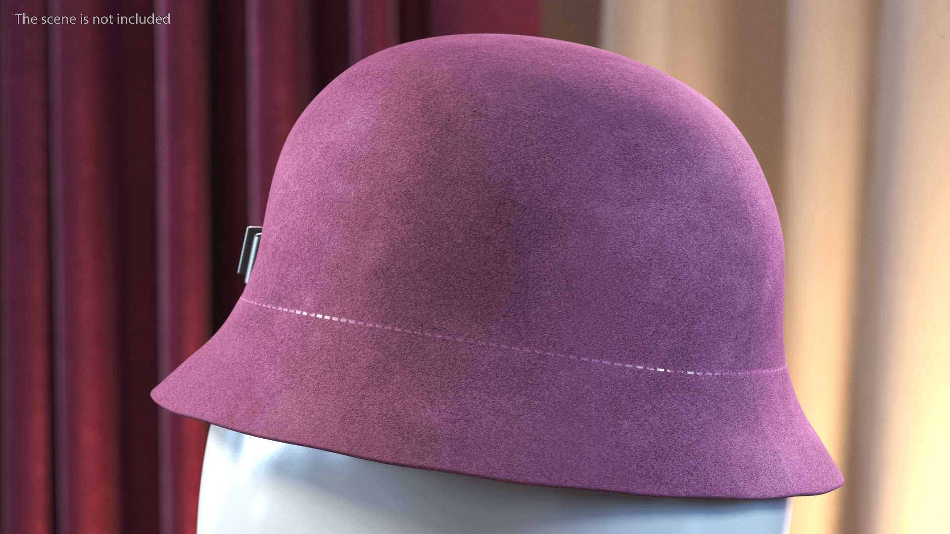 3D model Vintage Style Womens Woolen Burgundy Hat with Black Bow