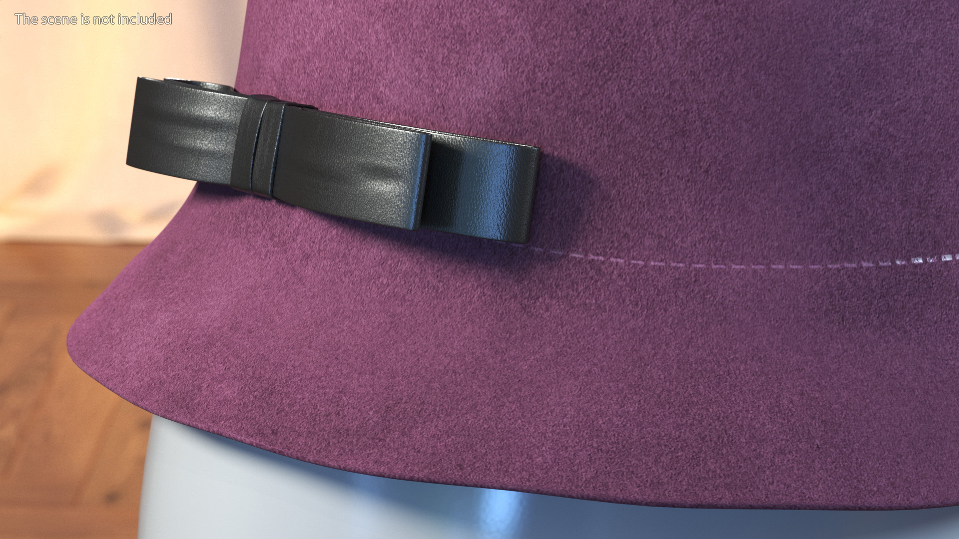 3D model Vintage Style Womens Woolen Burgundy Hat with Black Bow