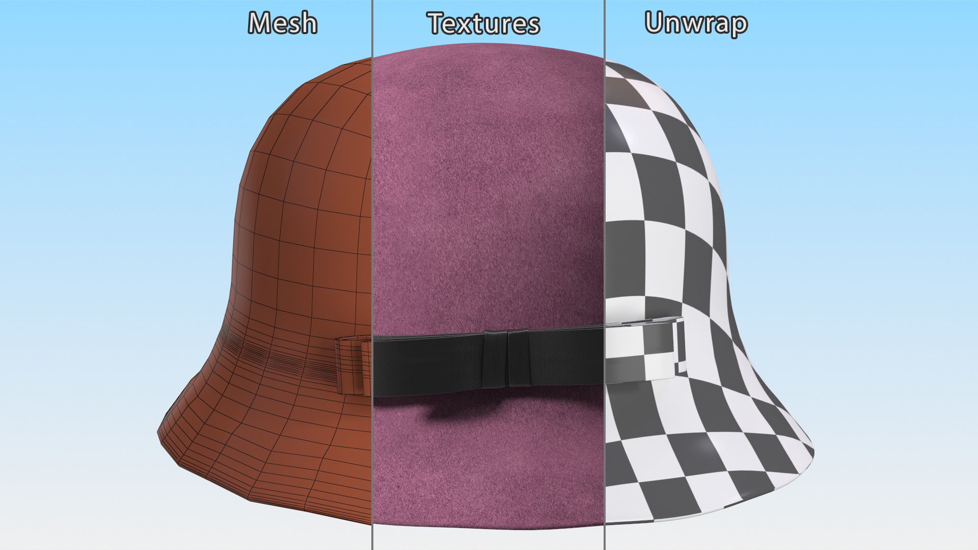 3D model Vintage Style Womens Woolen Burgundy Hat with Black Bow