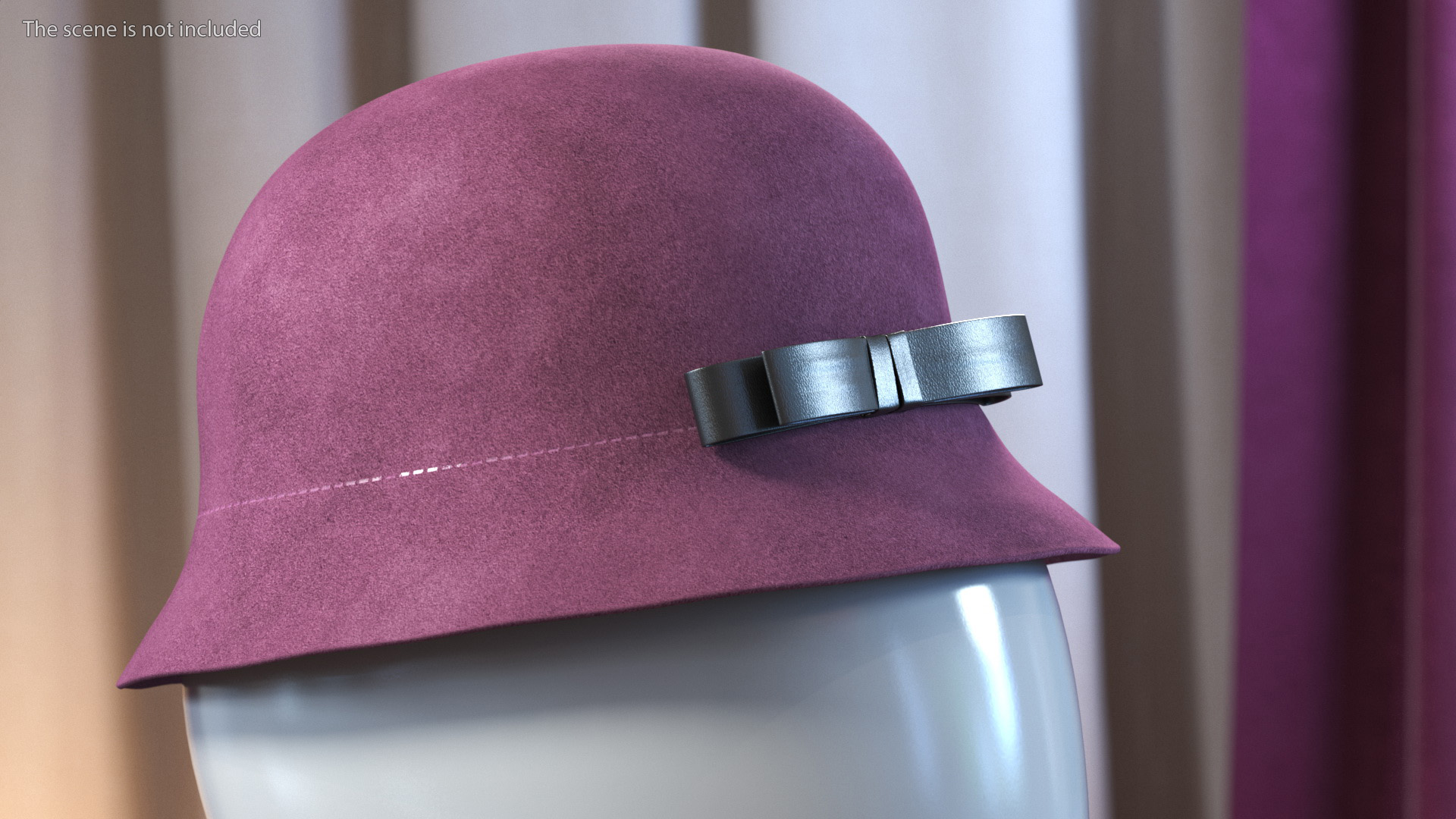 3D model Vintage Style Womens Woolen Burgundy Hat with Black Bow