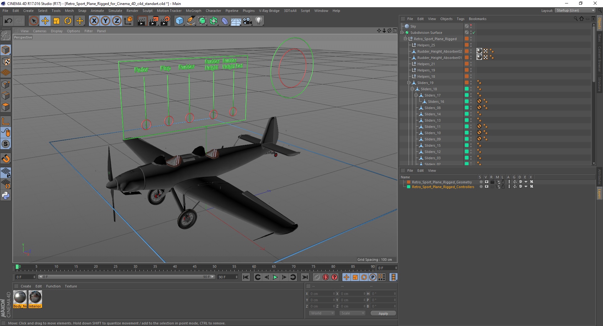 3D Retro Sport Plane Rigged for Cinema 4D model