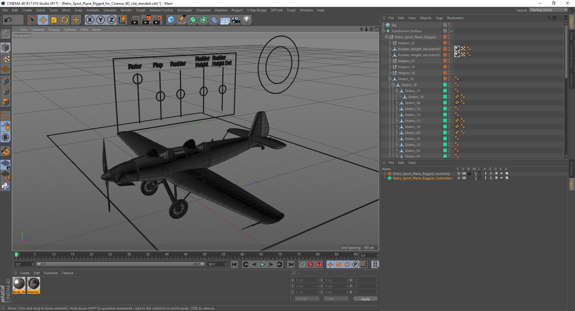3D Retro Sport Plane Rigged for Cinema 4D model