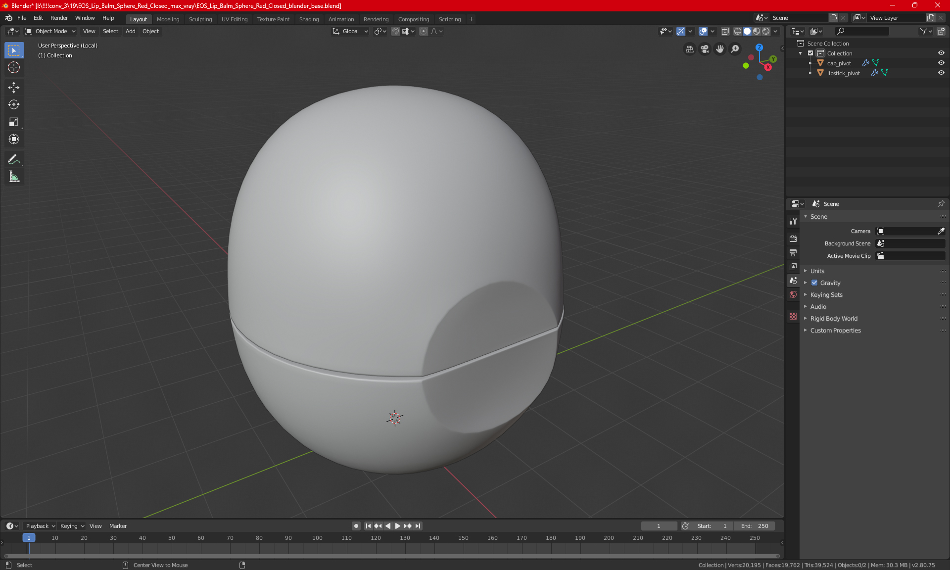 3D model EOS Lip Balm Sphere Red Closed