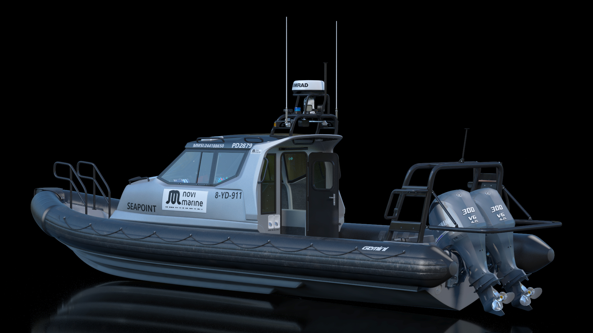 3D Boat Grey Waverider 1060 GRP Cabin Rigged