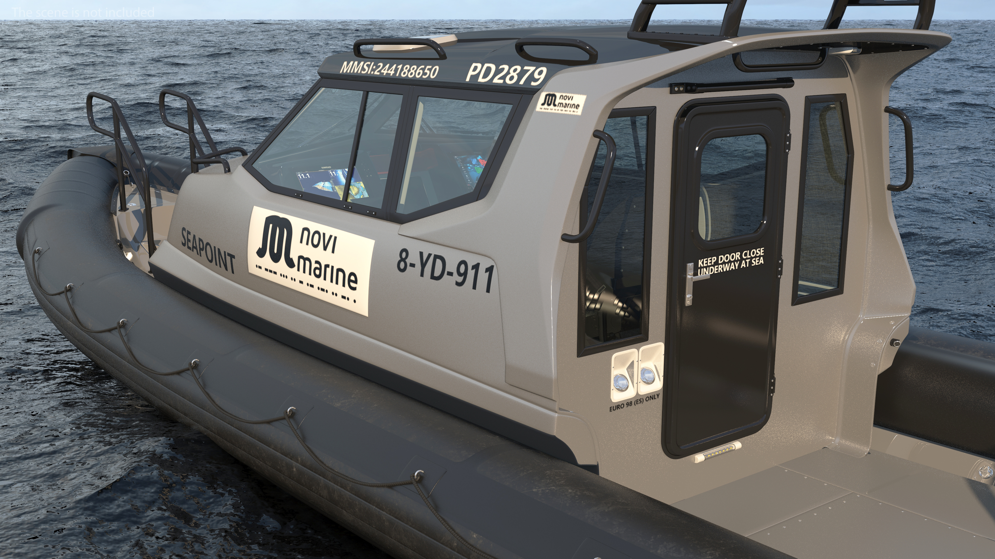 3D Boat Grey Waverider 1060 GRP Cabin Rigged