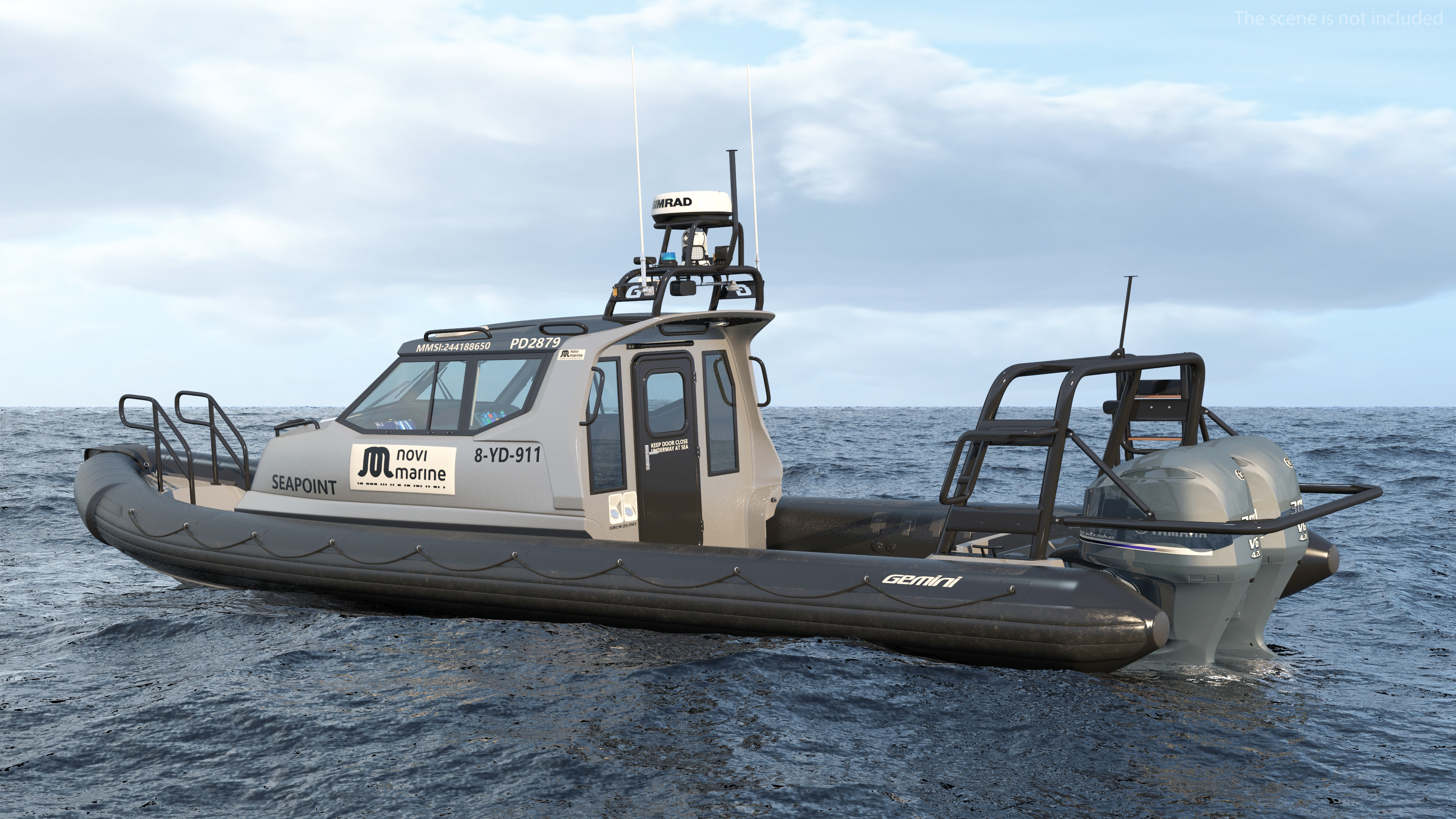 3D Boat Grey Waverider 1060 GRP Cabin Rigged