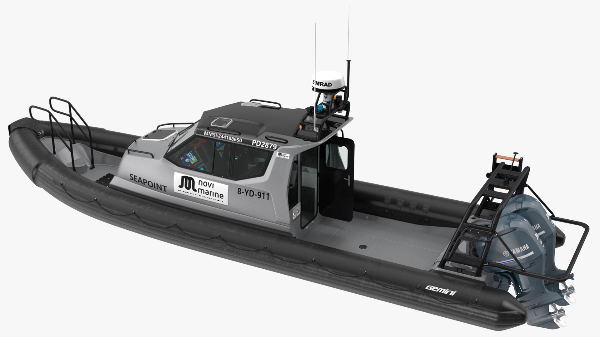 3D Boat Grey Waverider 1060 GRP Cabin Rigged