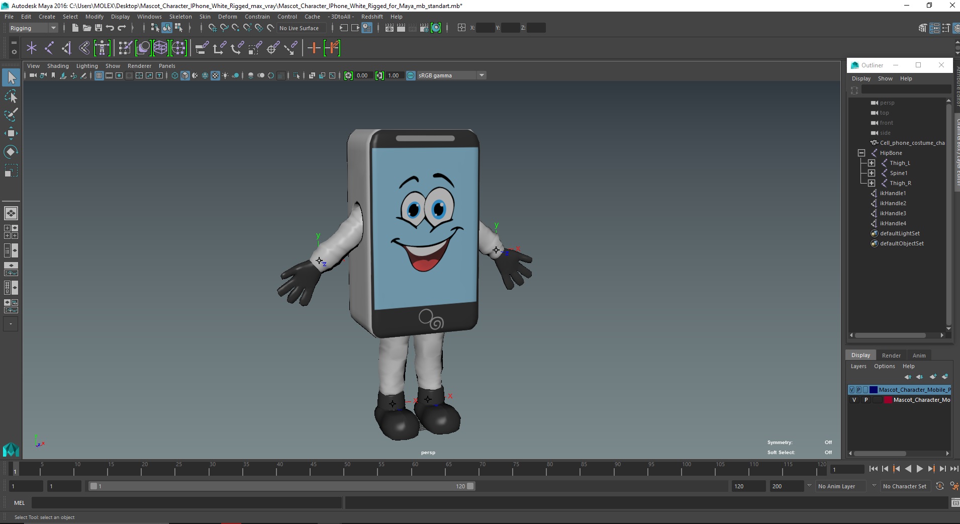 3D model Mascot Character IPhone White Rigged for Maya