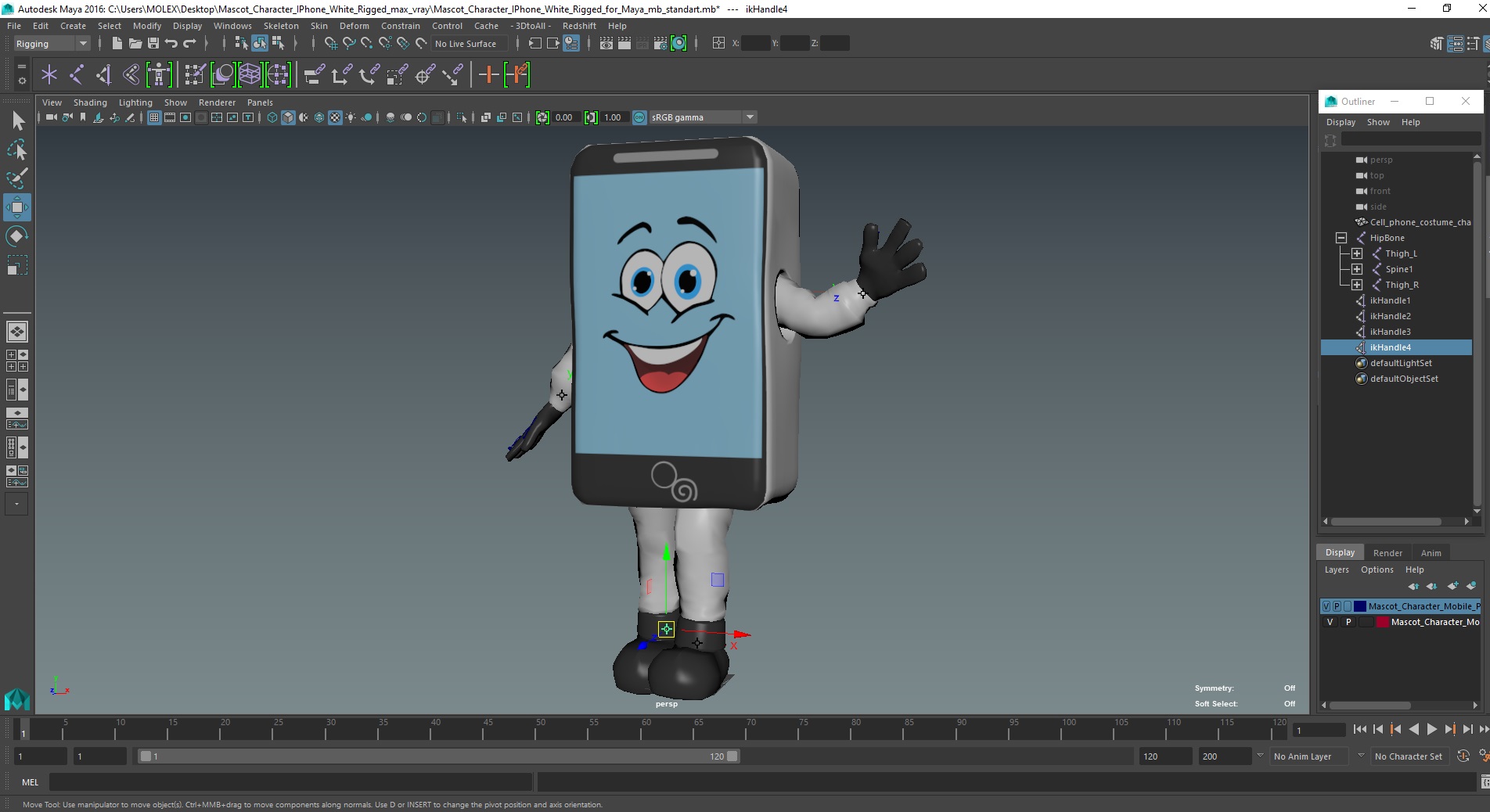 3D model Mascot Character IPhone White Rigged for Maya