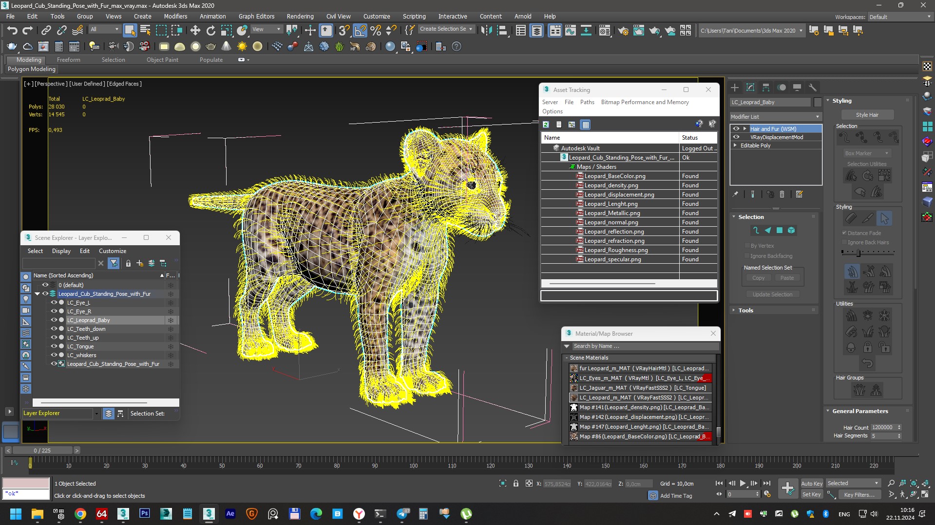 Leopard Cub Standing Pose with Fur 3D model