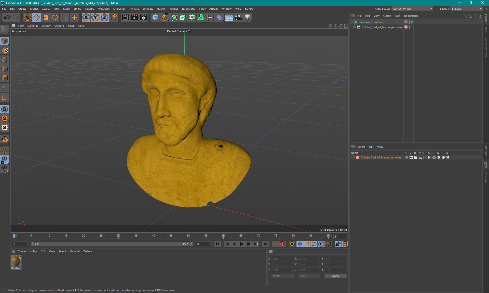 3D model Golden Bust of Marcus Aurelius