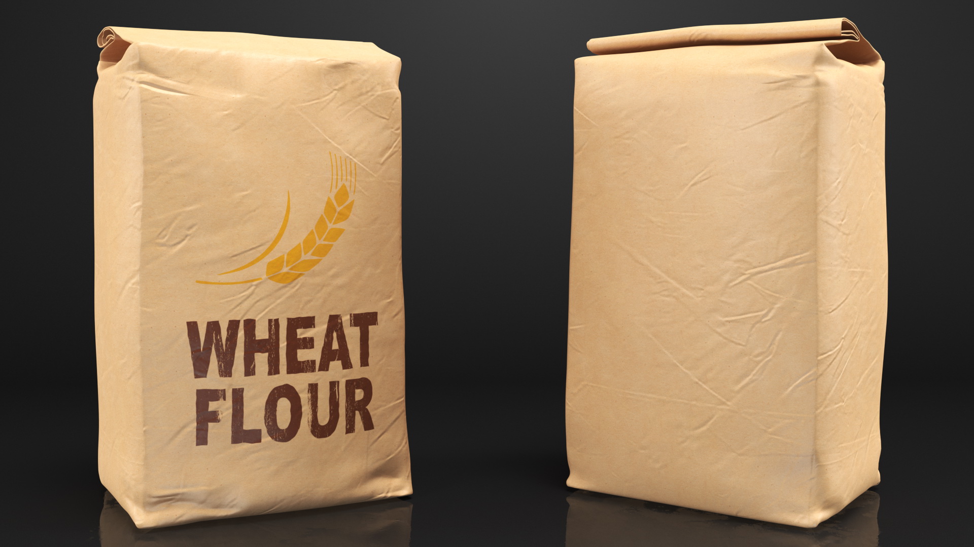 Wheat Flour Paper Bag 2lb Set 3D model